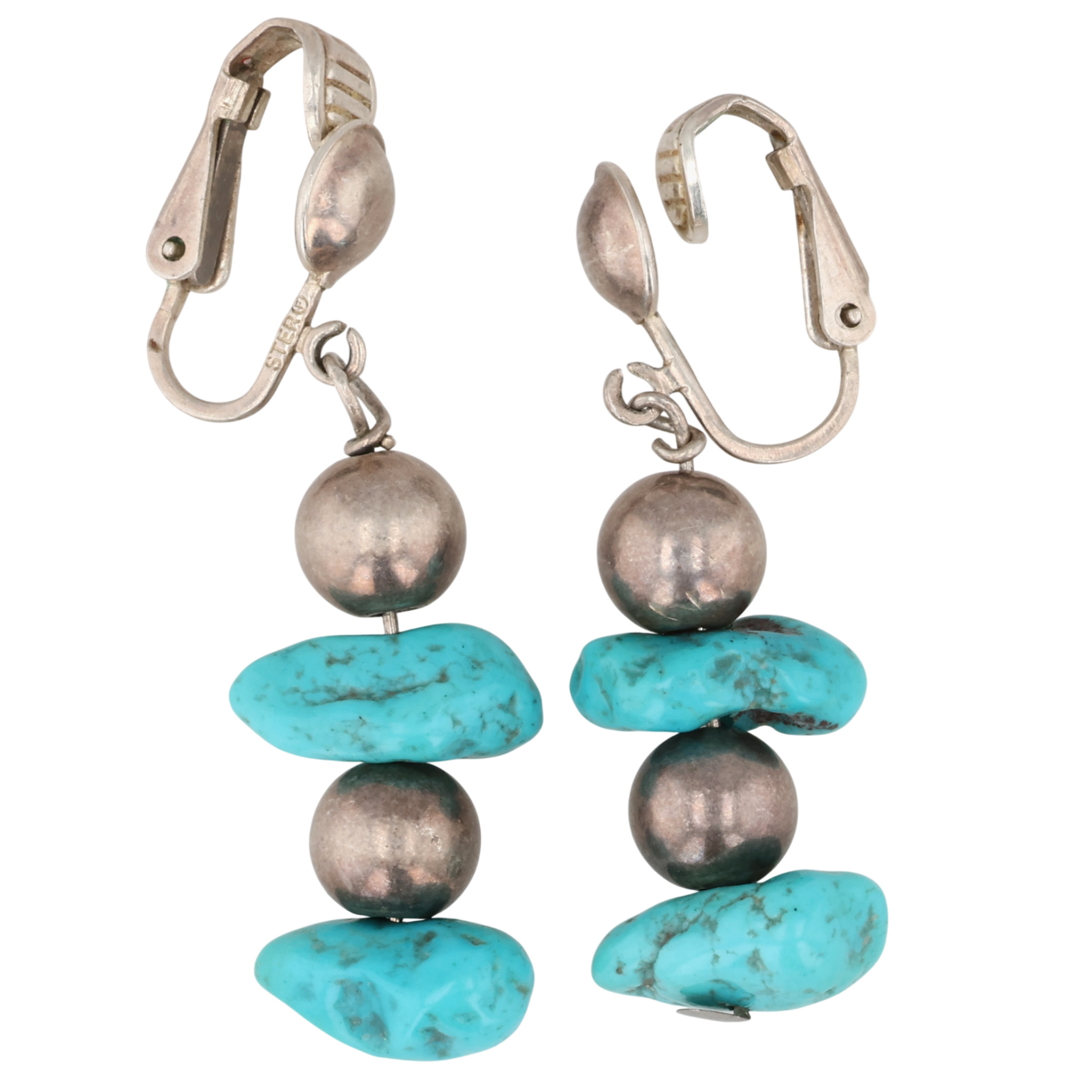 Southwest Sterling Turquoise Chunk Earrings