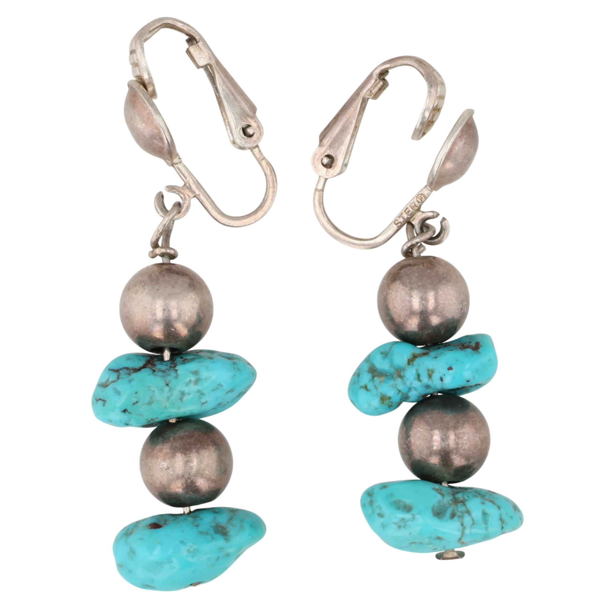 Southwest Sterling Turquoise Chunk Earrings