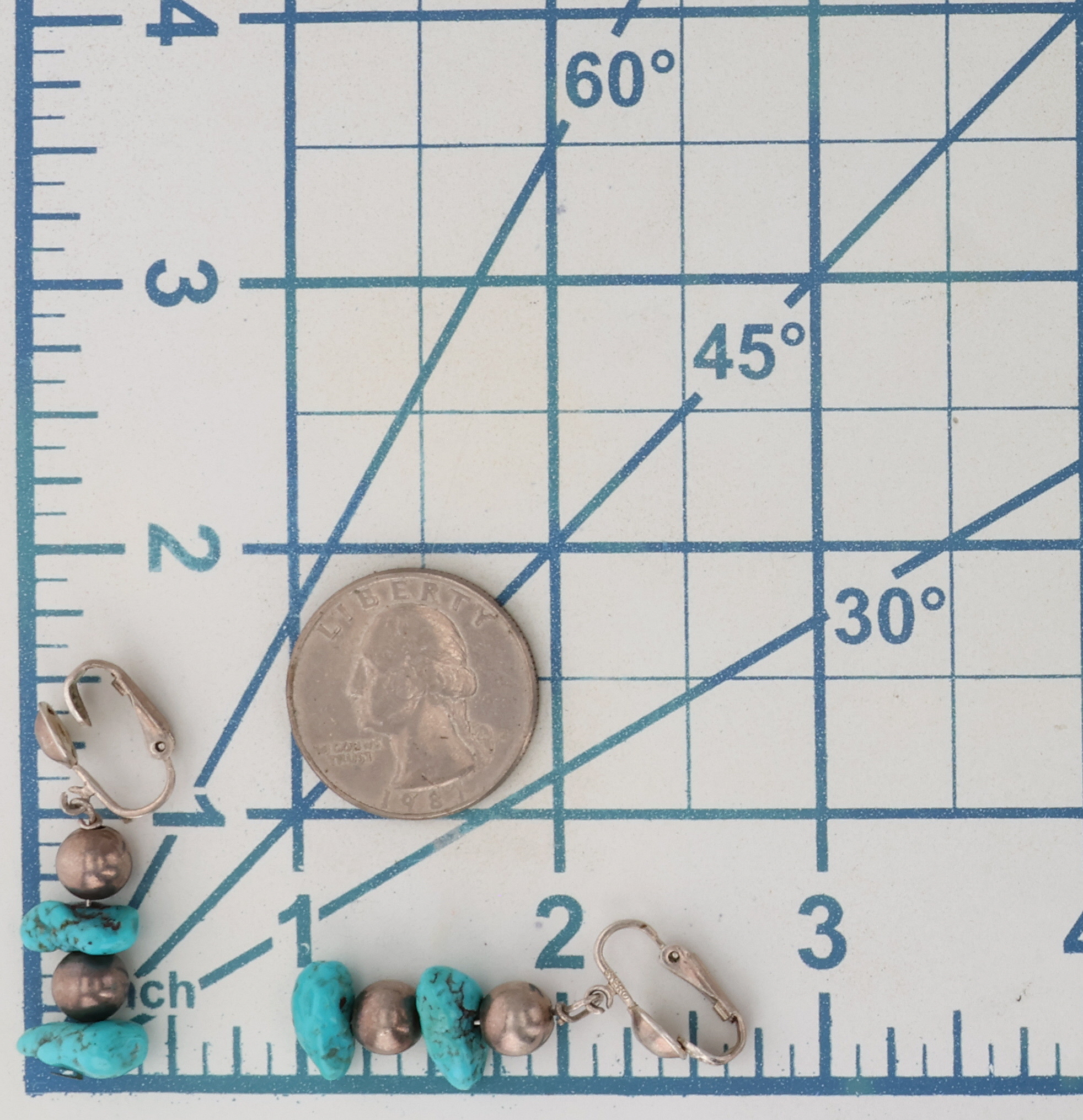 Southwest Sterling Turquoise Chunk Earrings