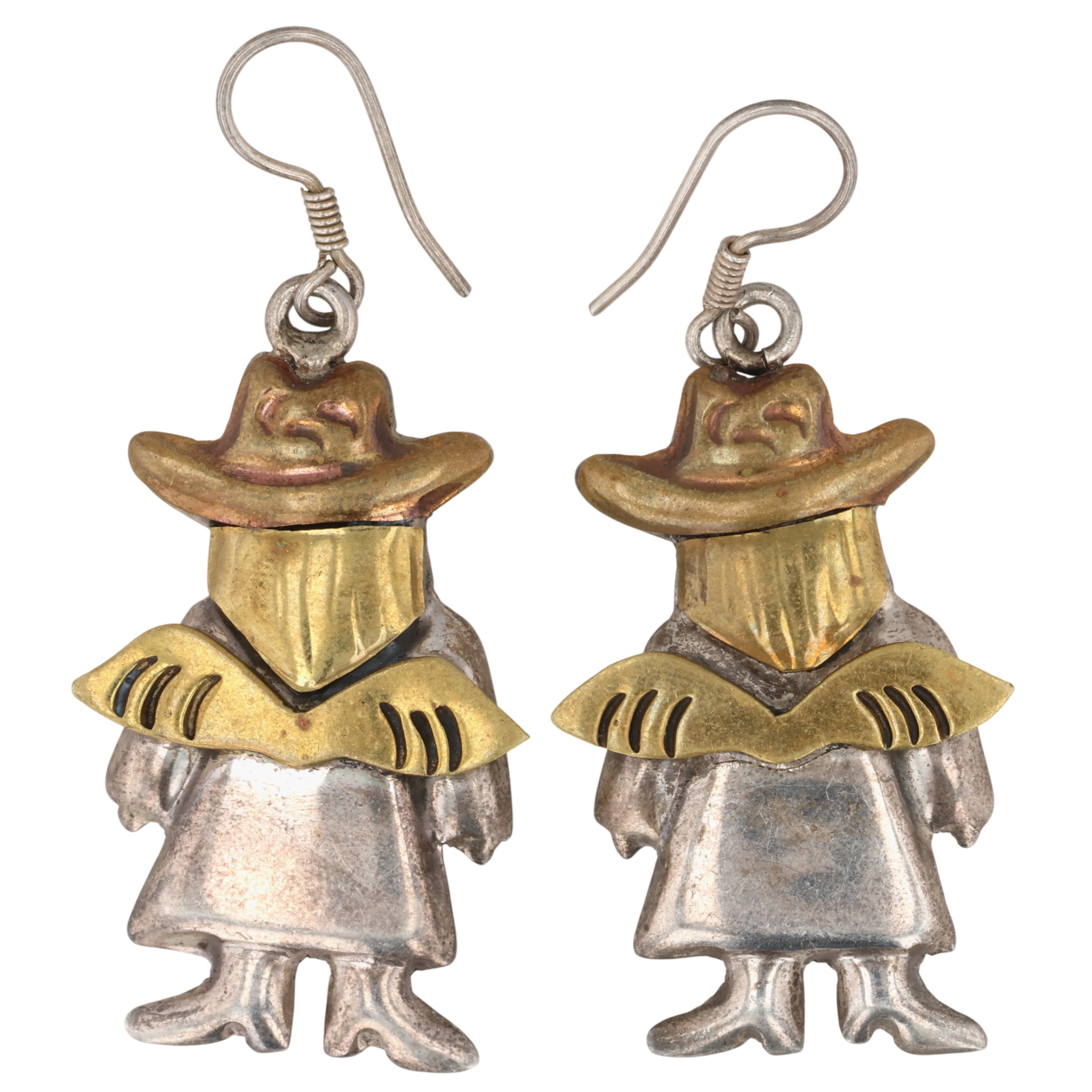 Mexico Sterling Two-Tone Cowboy Angel Earrings