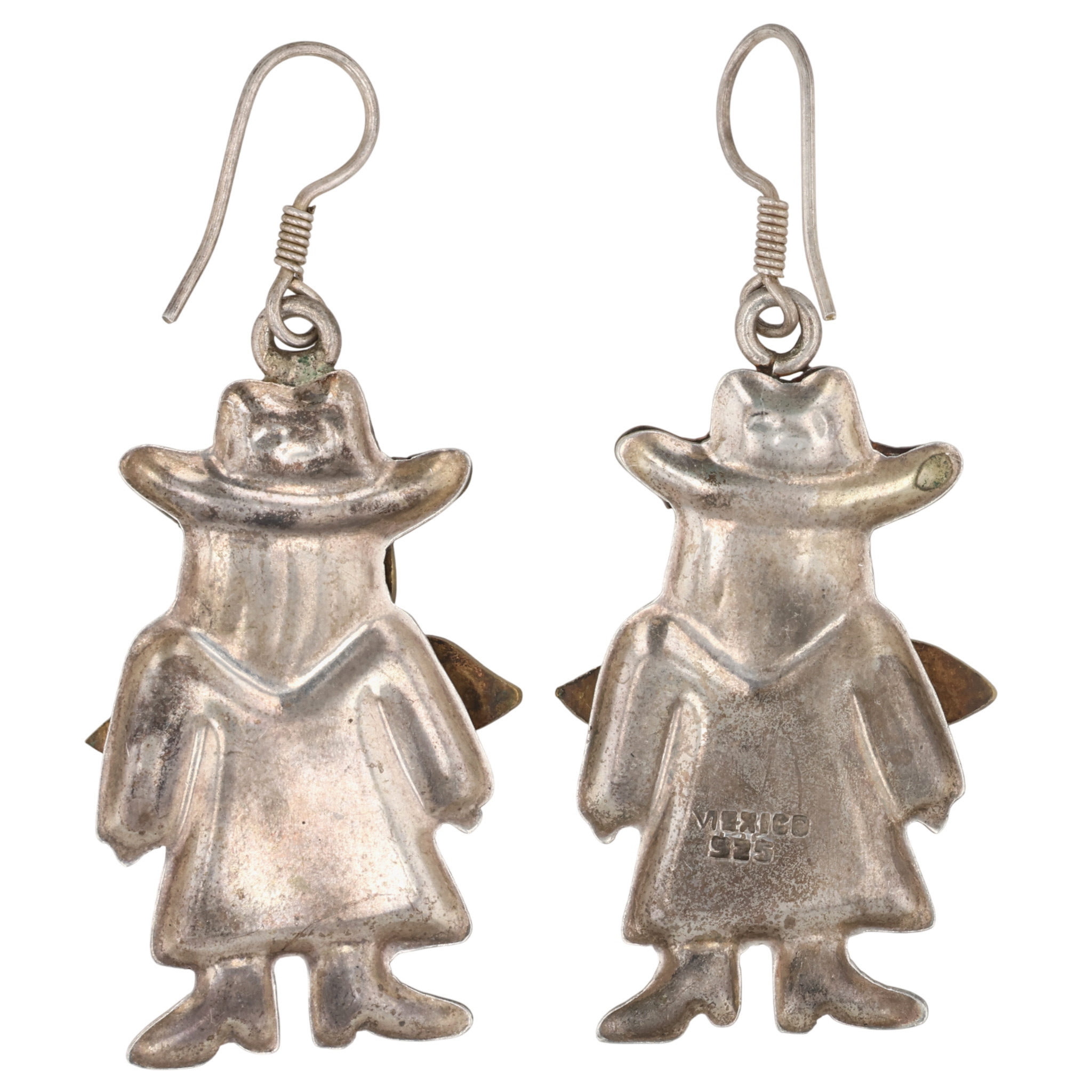Mexico Sterling Two-Tone Cowboy Angel Earrings