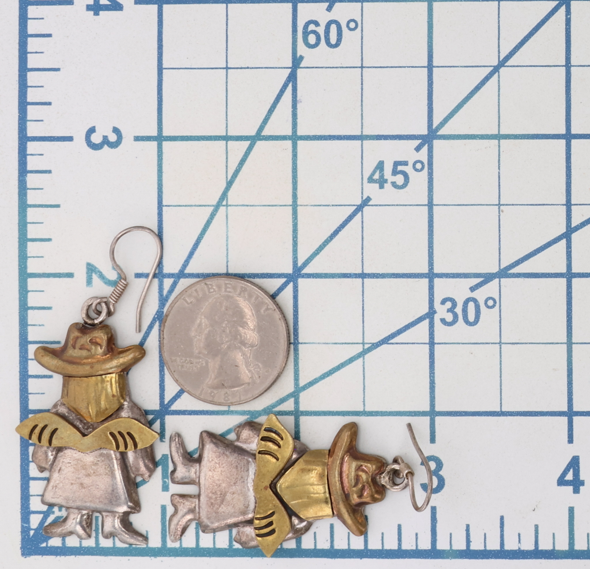 Mexico Sterling Two-Tone Cowboy Angel Earrings