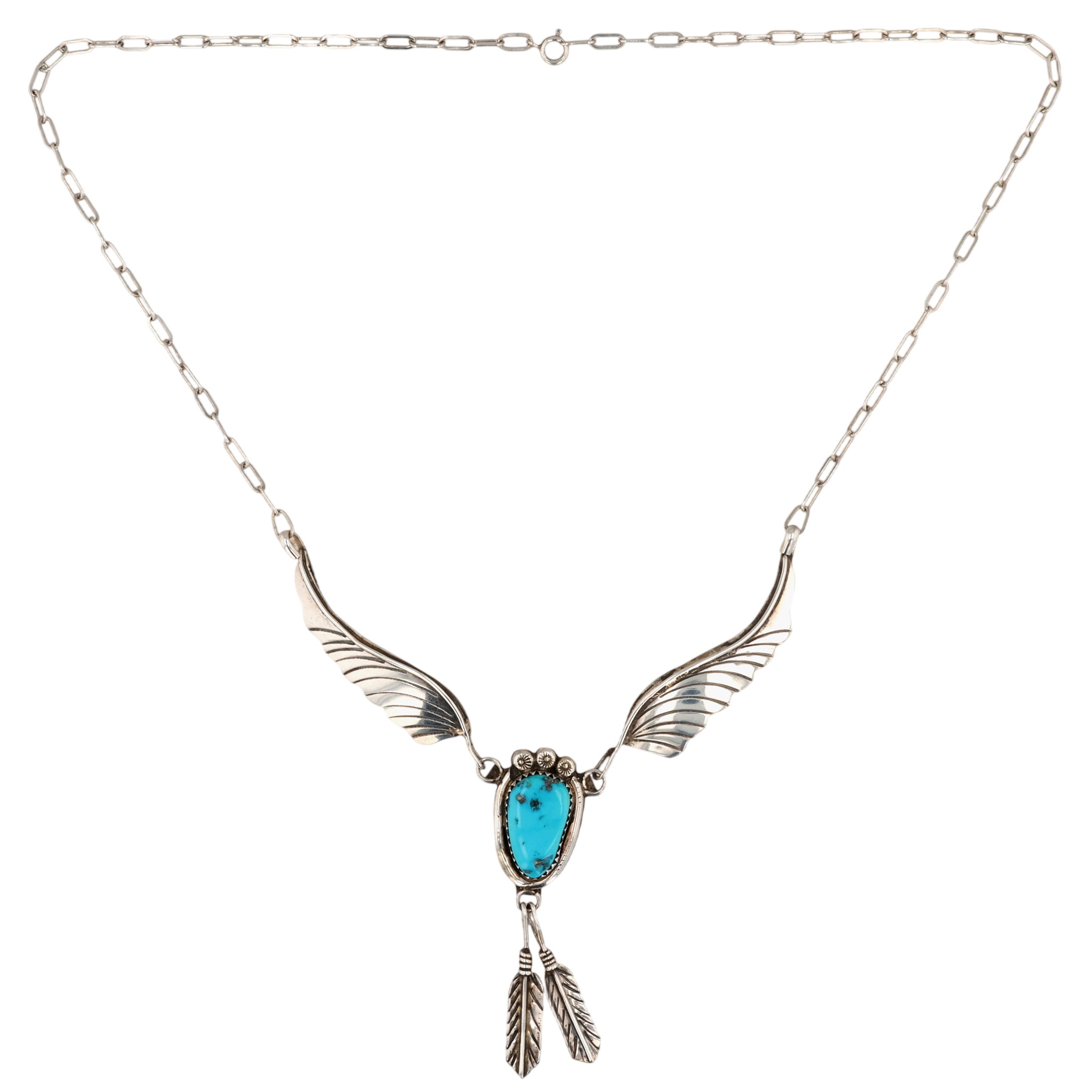 Navajo Sterling Turquoise Feather Necklace