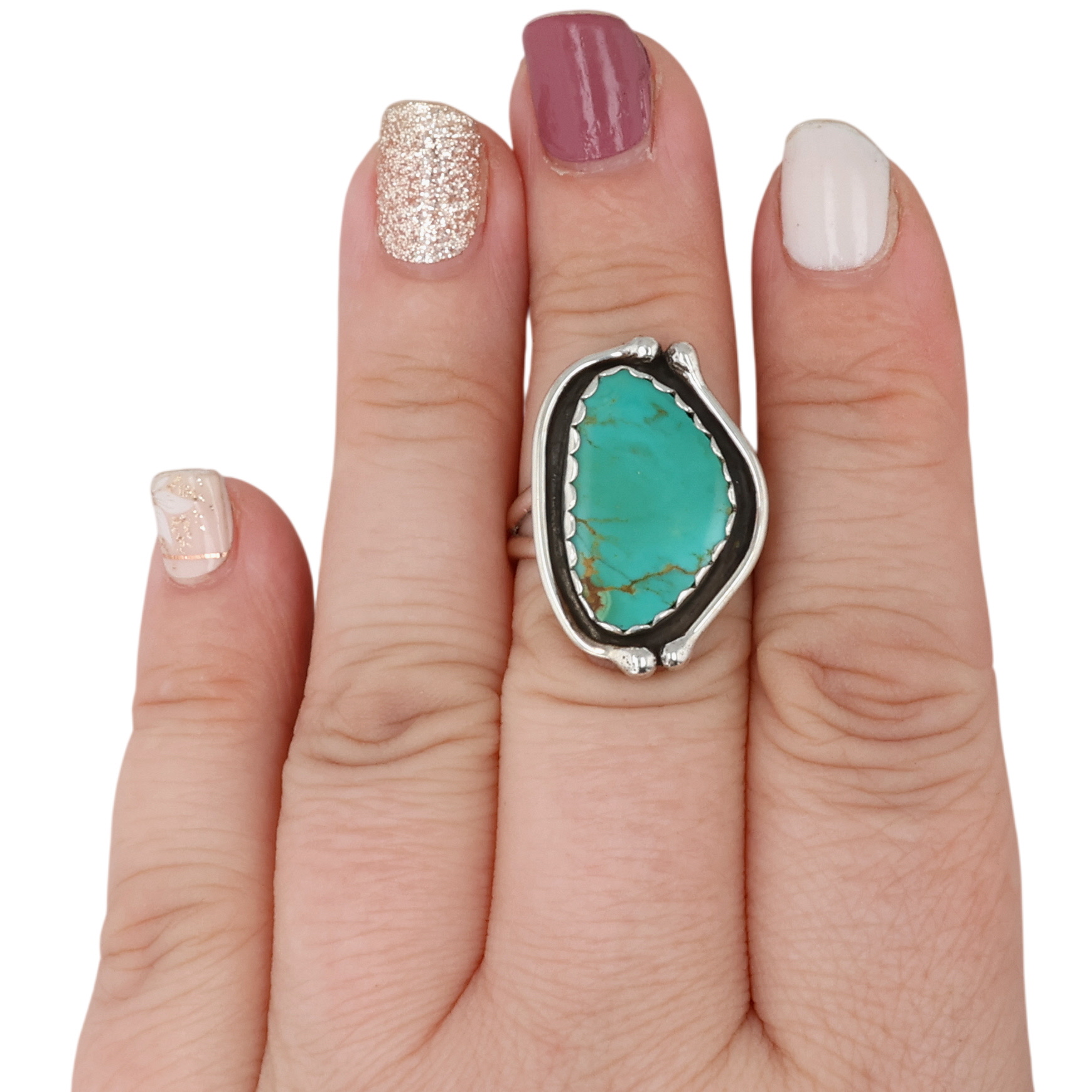 Signed Navajo Sterling Turquoise Ring Sz 8