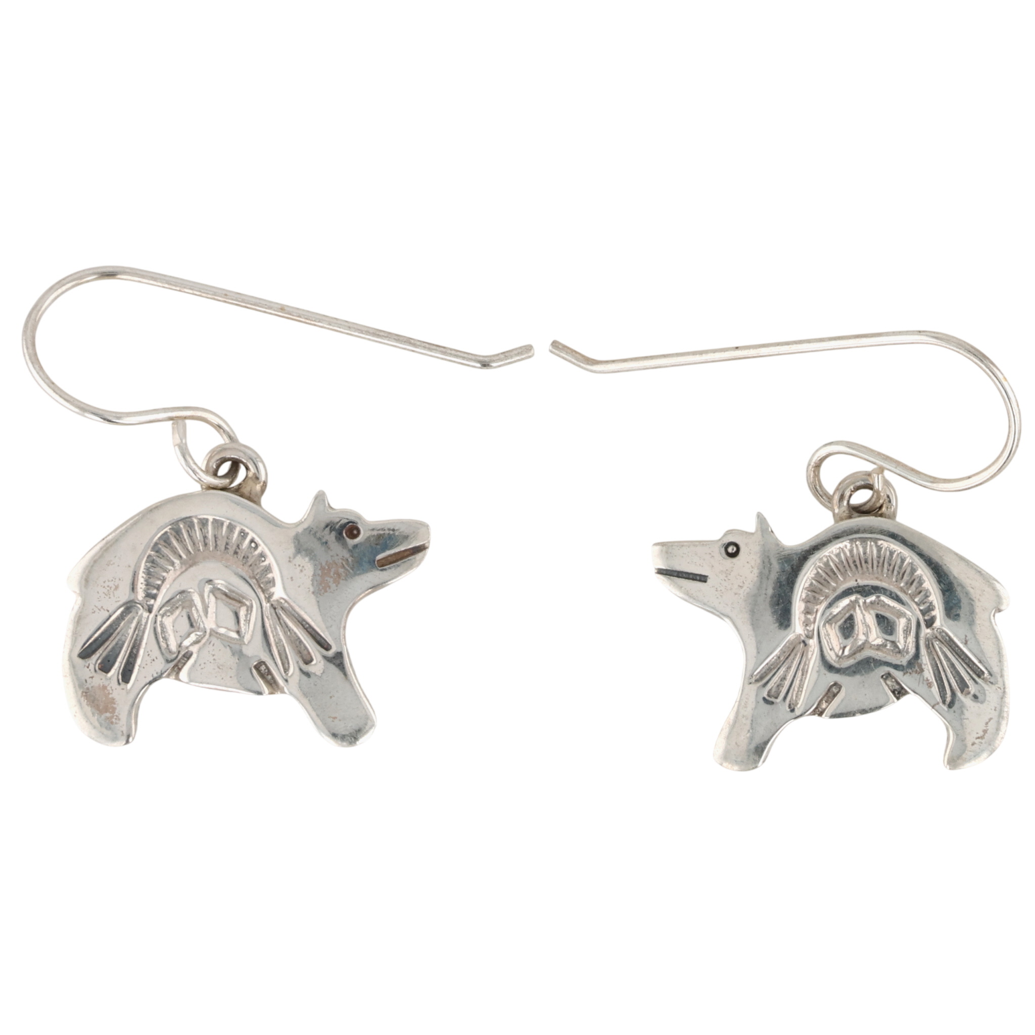 Allen Lee Navajo Sterling Stamped Bear Earrings