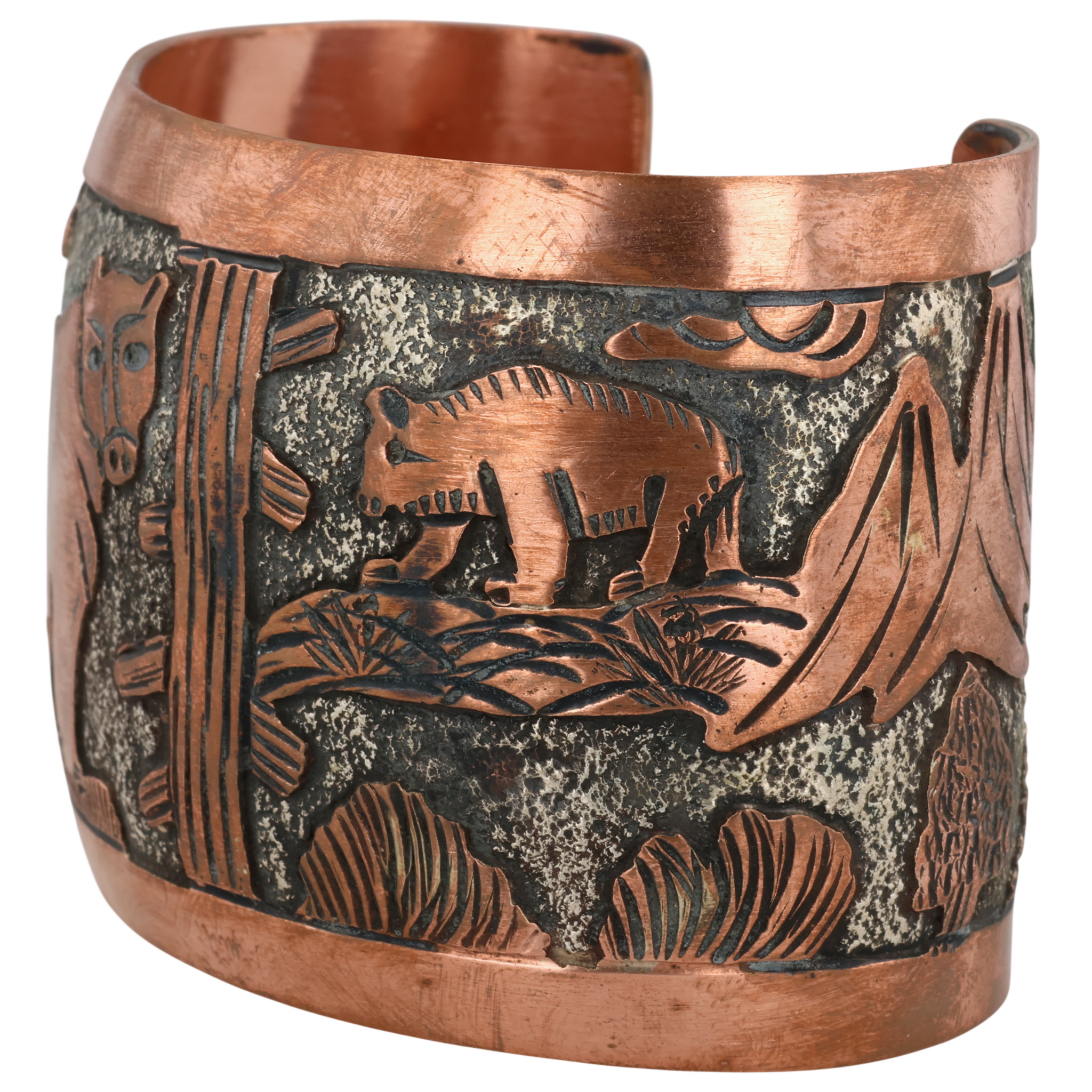 Elaine Becenti Navajo Copper Storyteller Cuff Bracelet