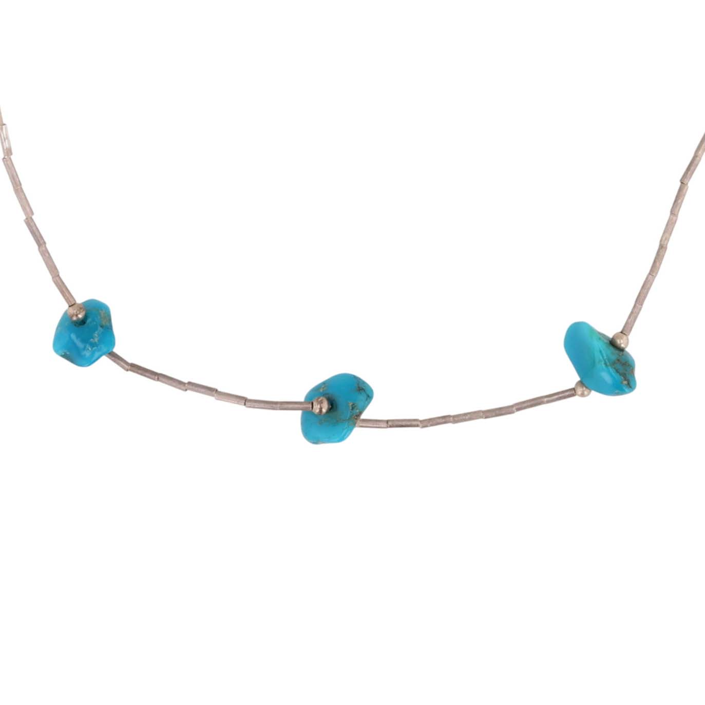 Southwest Sterling Liquid Silver Turquoise Chunk Necklace