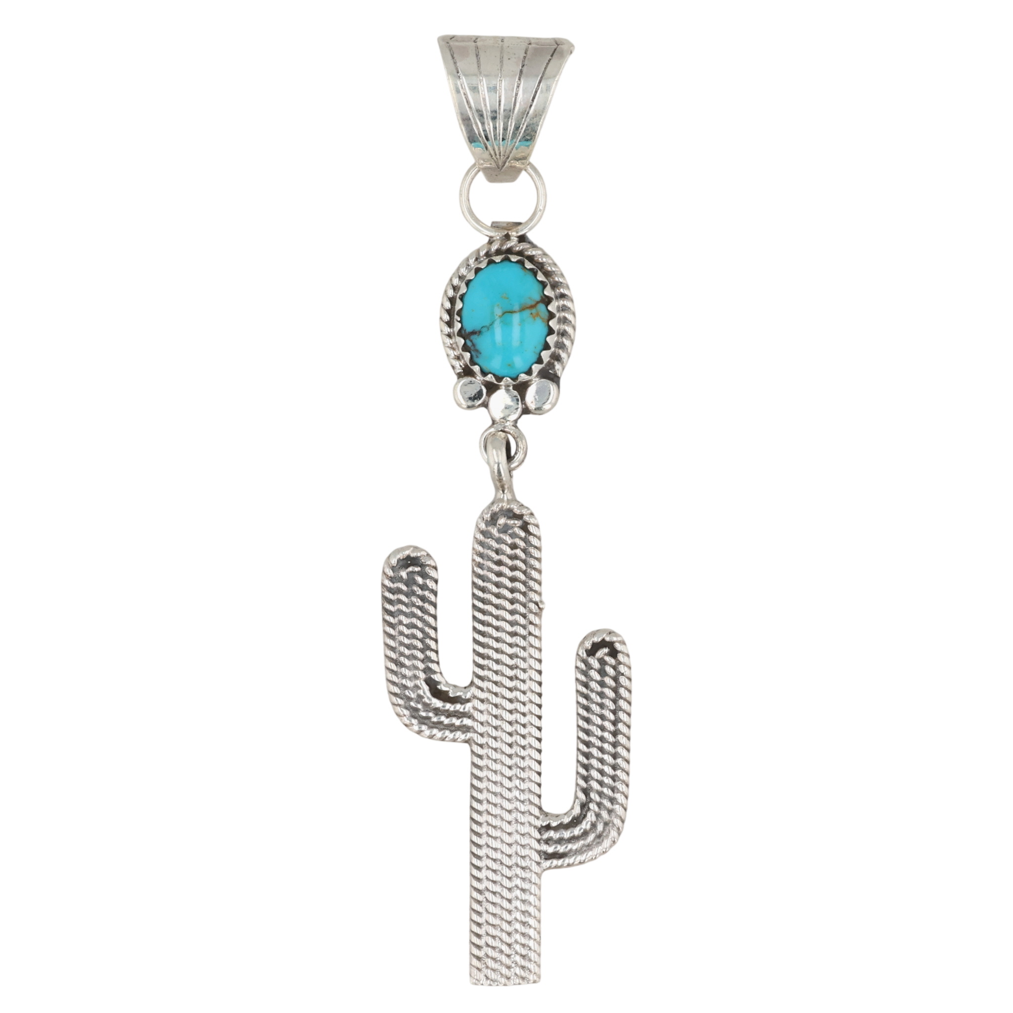Adrienne Gordon Navajo Sterling Kingman Turquoise Cactus Pendant
