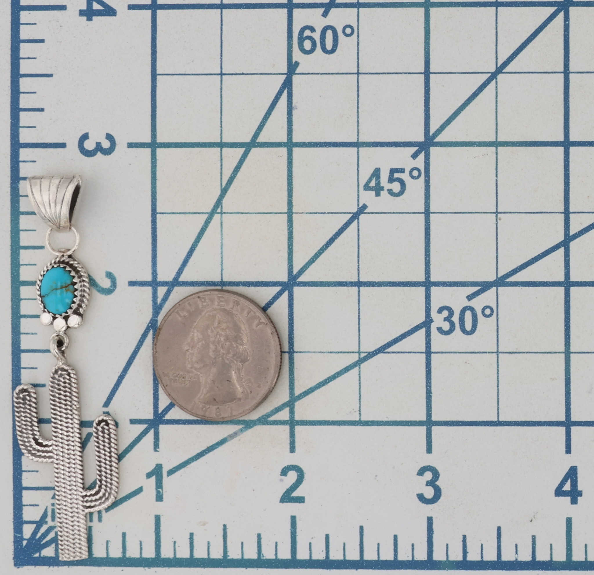 Adrienne Gordon Navajo Sterling Kingman Turquoise Cactus Pendant