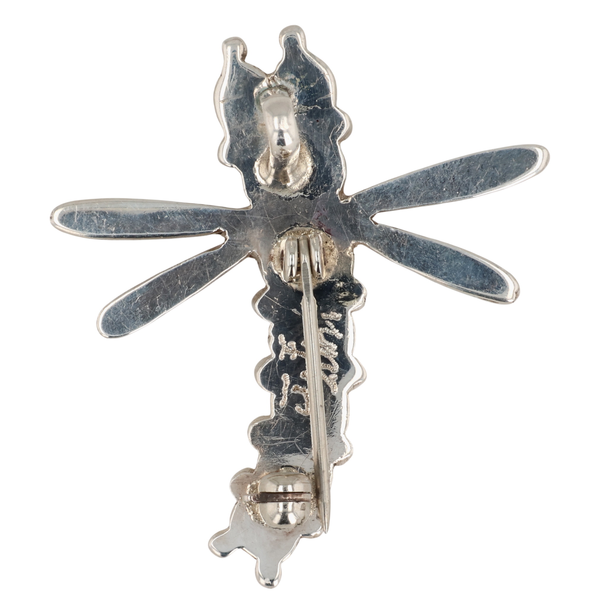 Signed Zuni Sterling Multi-Stone Inlay Dragonfly Pendant/Brooch
