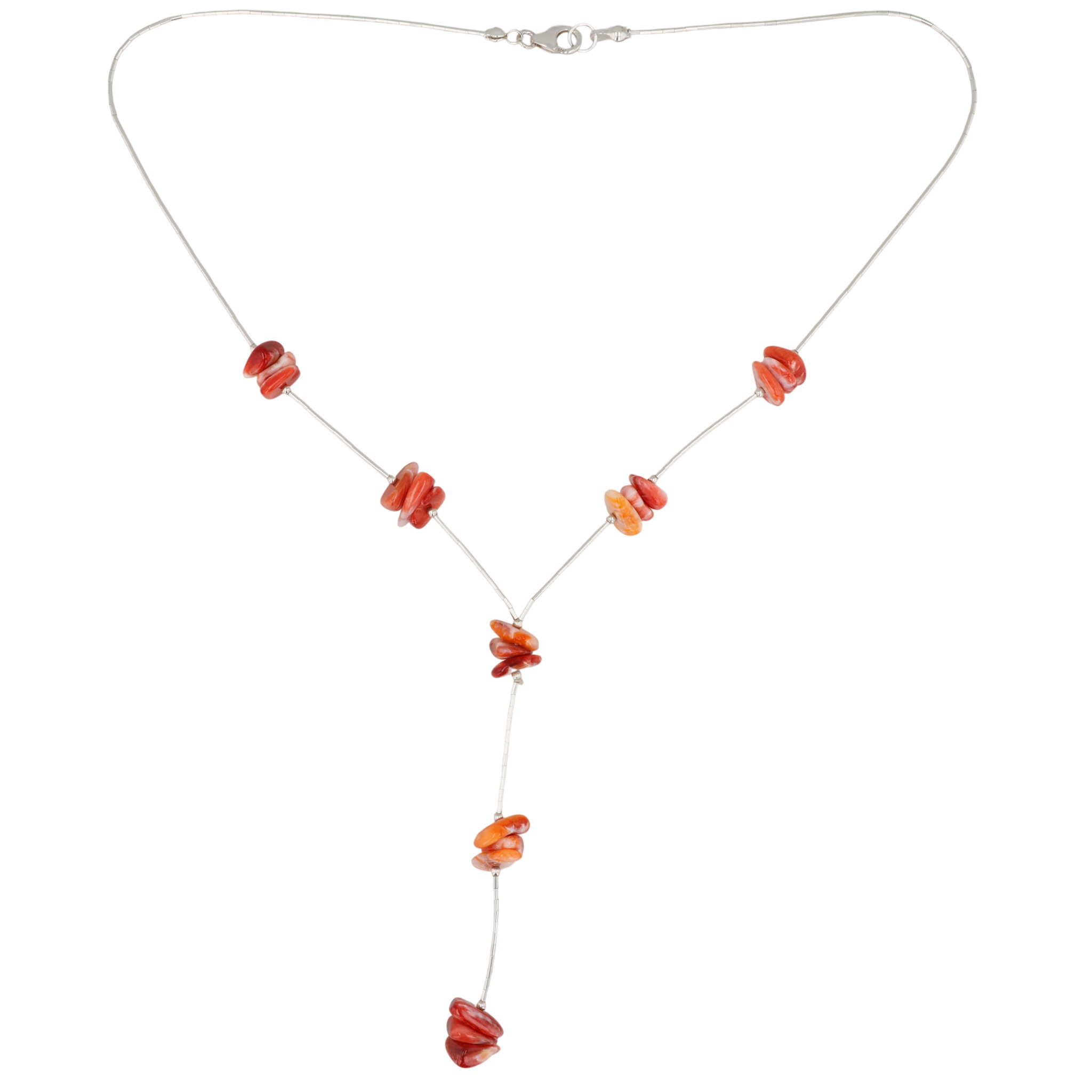 Southwest Sterling Liquid Silver Spiny Oyster Lariat Necklace