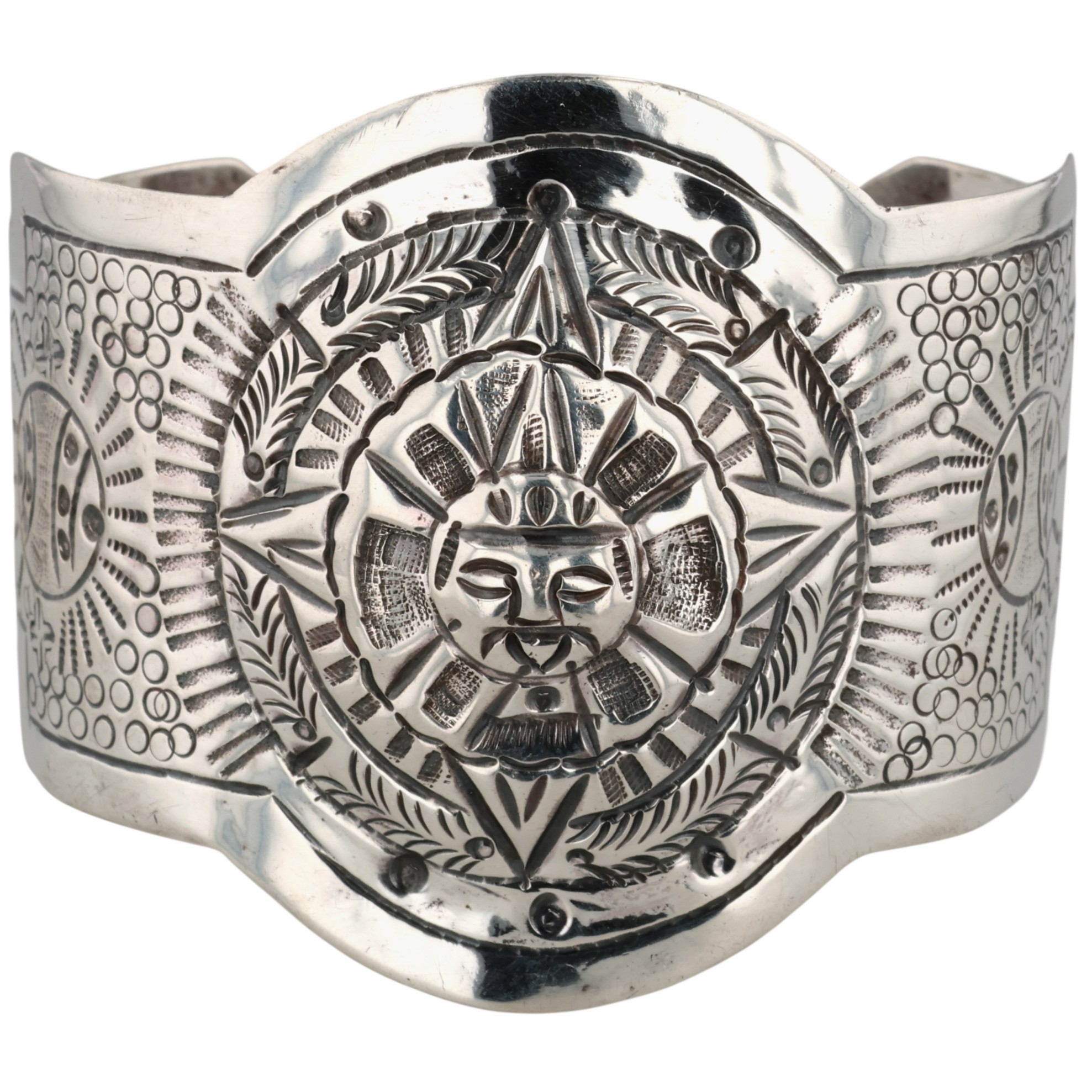 Mexico Sterling Embossed Sun Cuff Bracelet