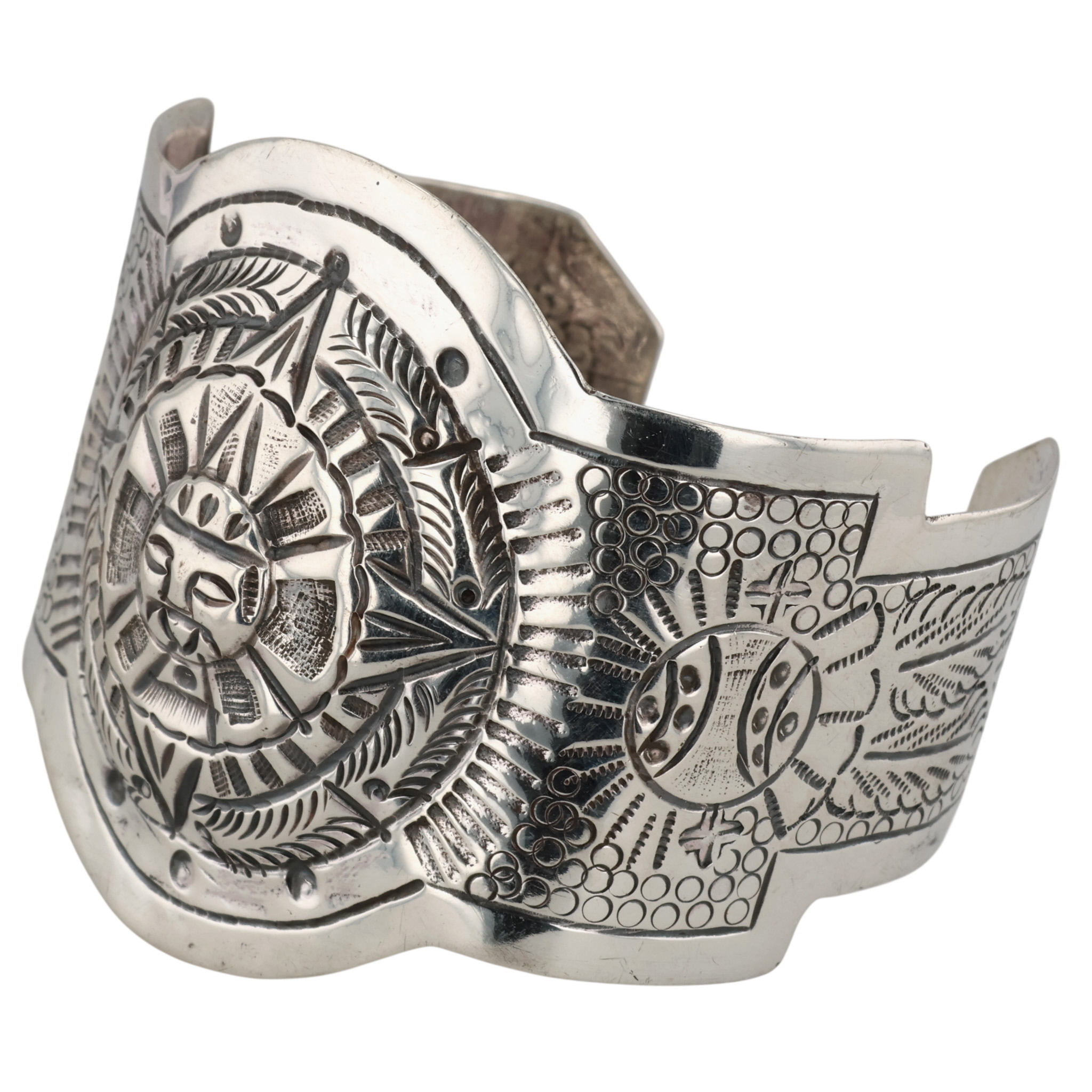 Mexico Sterling Embossed Sun Cuff Bracelet