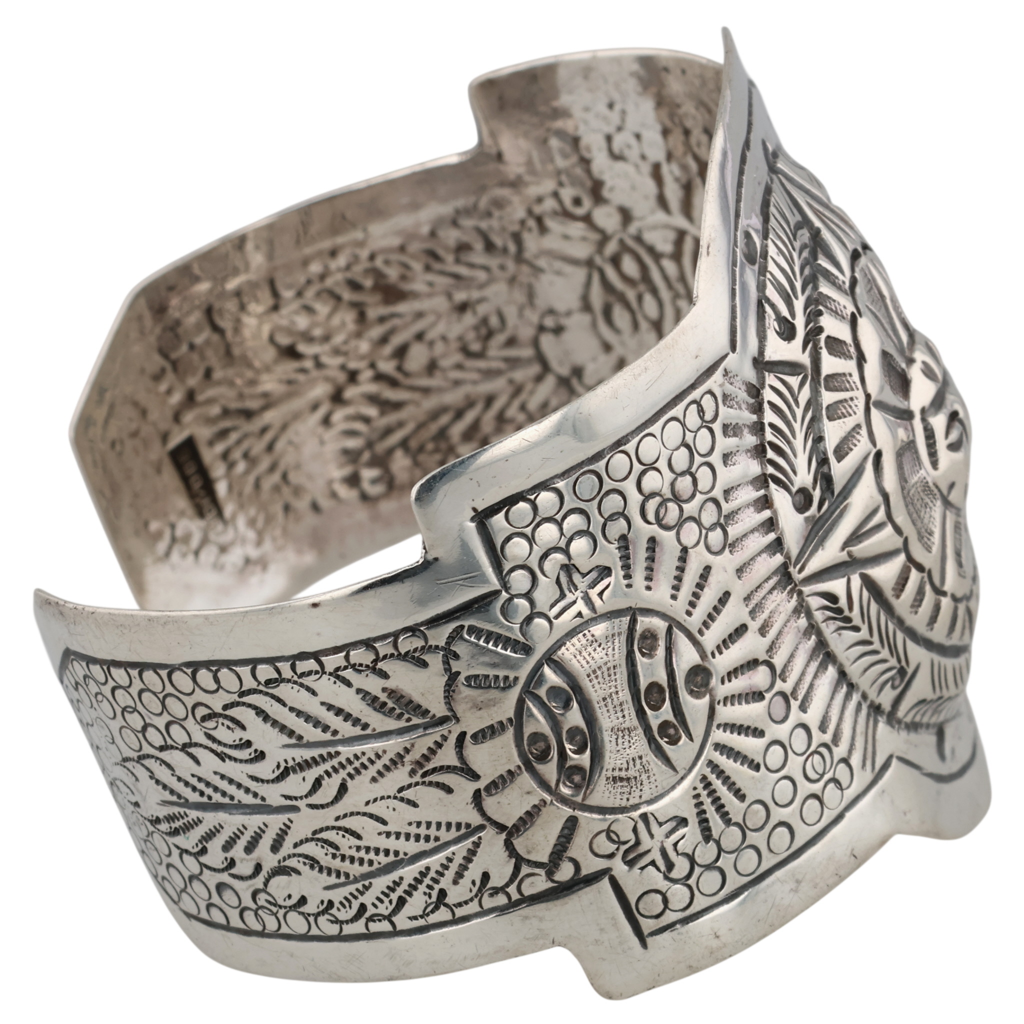 Mexico Sterling Embossed Sun Cuff Bracelet
