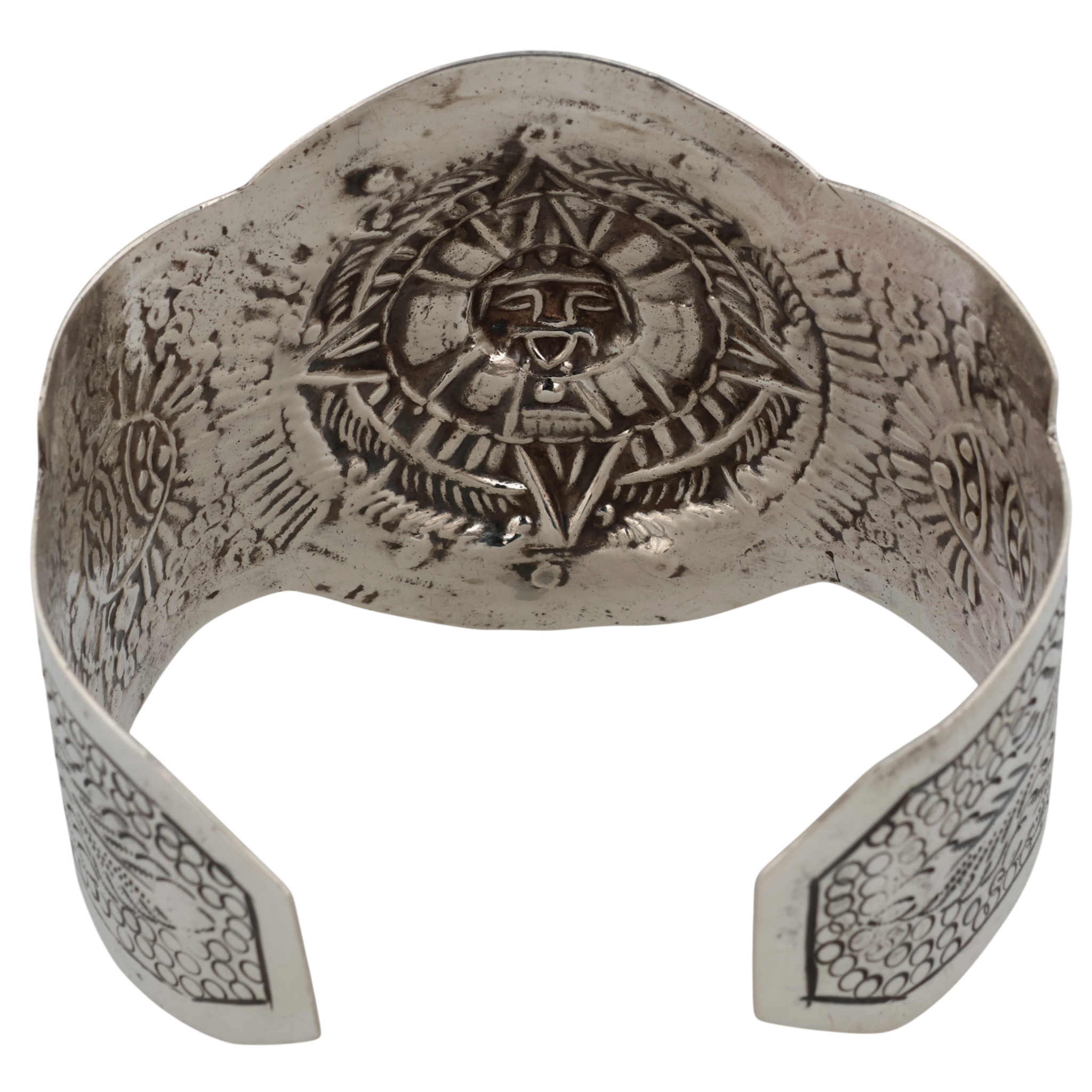 Mexico Sterling Embossed Sun Cuff Bracelet