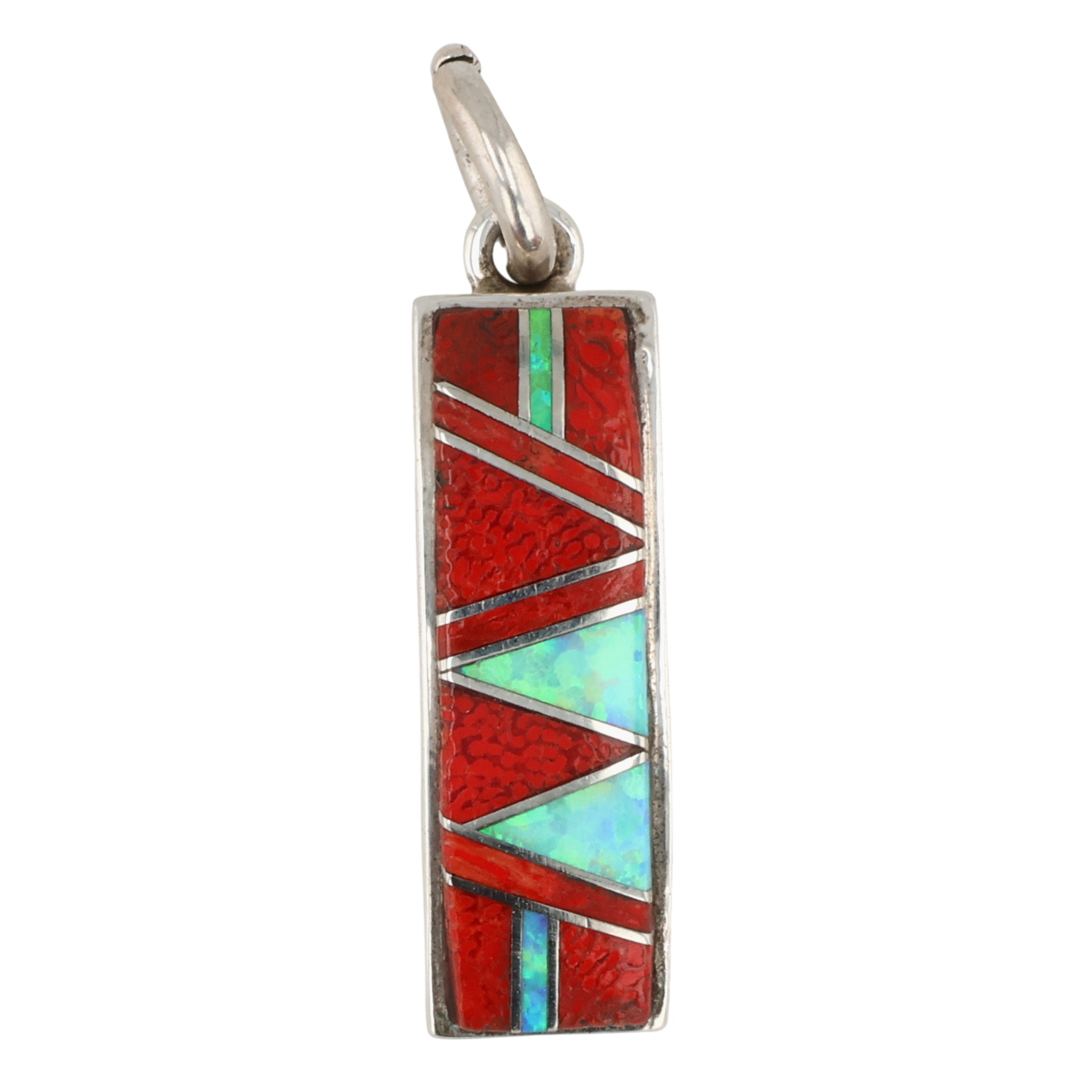Southwest Sterling Coral Opal Inlay Pendant
