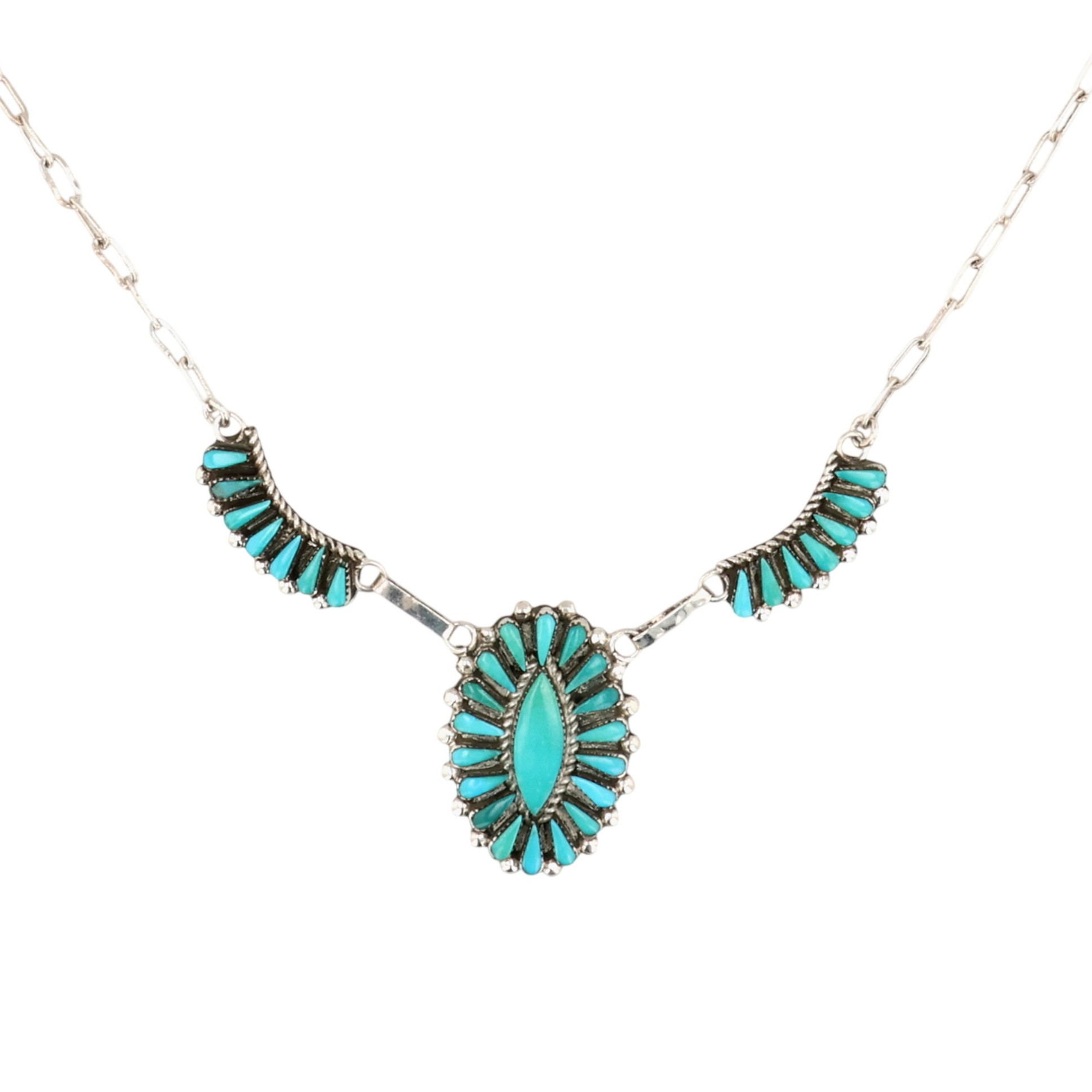 Signed Zuni Sterling Turquoise Petit Point Necklace