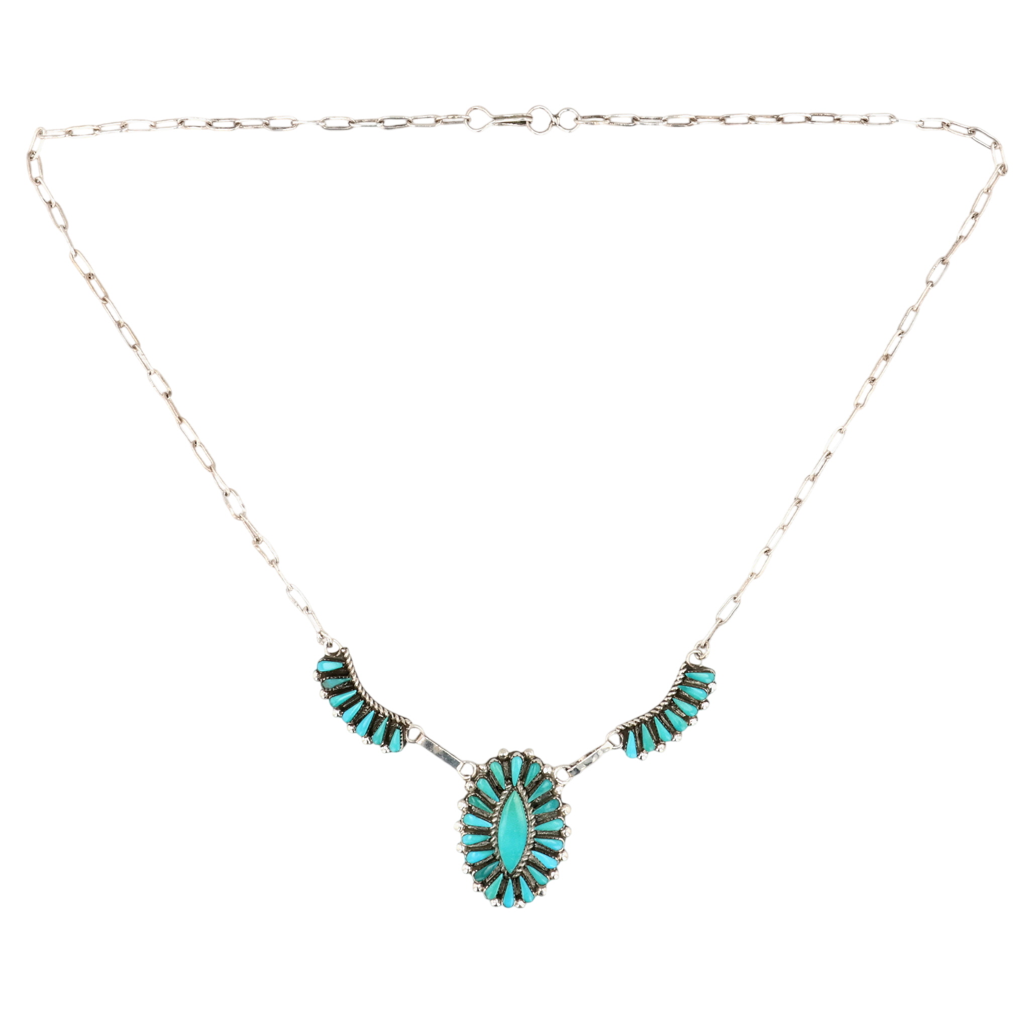 Signed Zuni Sterling Turquoise Petit Point Necklace