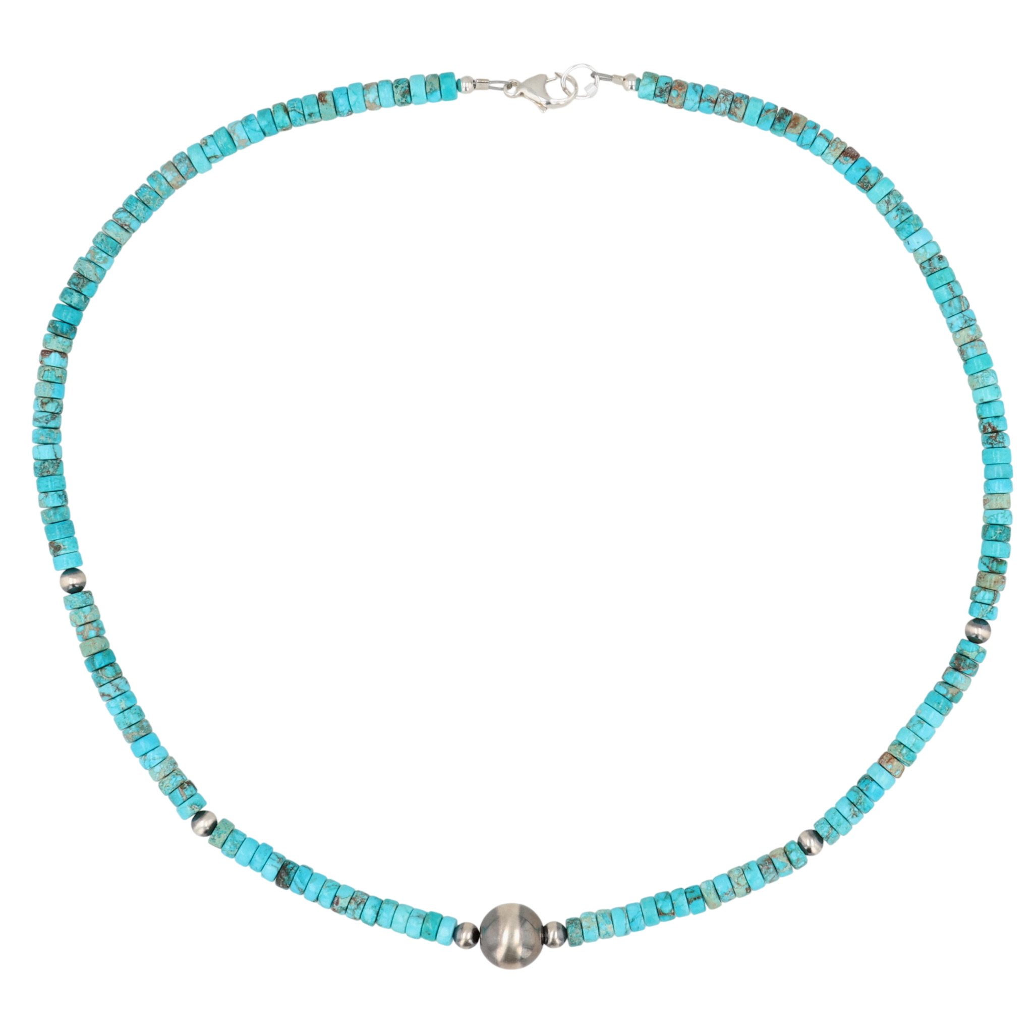 Southwest Sterling Kingman Turquoise Bead Necklace