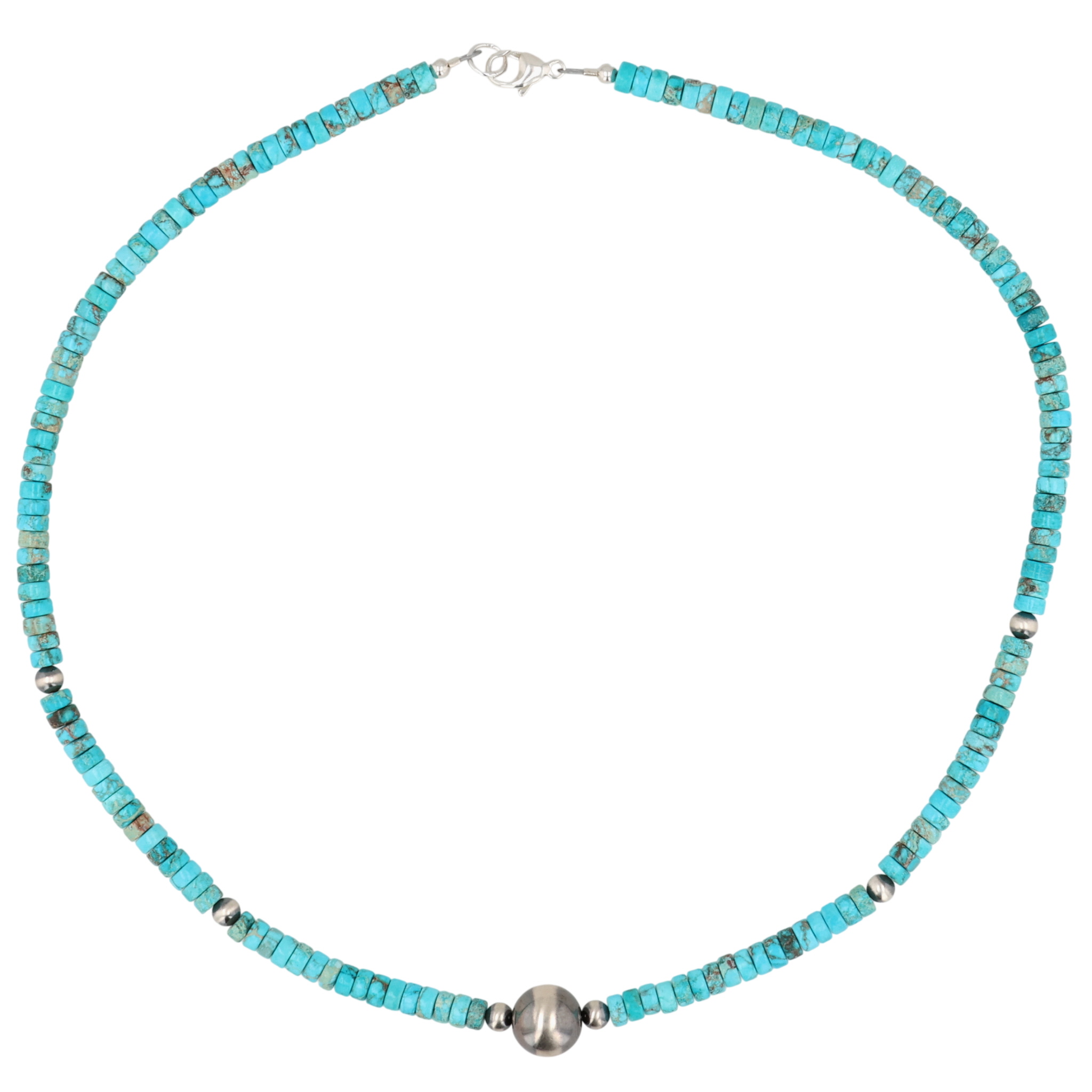 Southwest Sterling Kingman Turquoise Bead Necklace