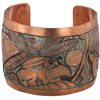 Elaine Becenti Navajo Copper Storyteller Cuff Bracelet / 79g