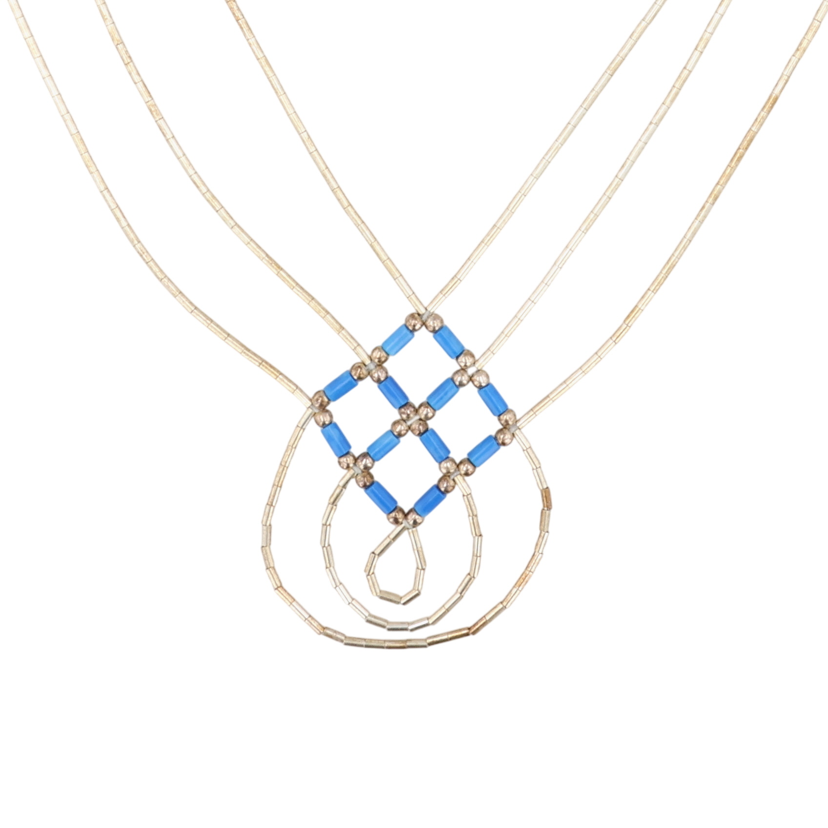 Southwest Sterling Liquid Silver Multi-Strand Sodalite Bead Necklace