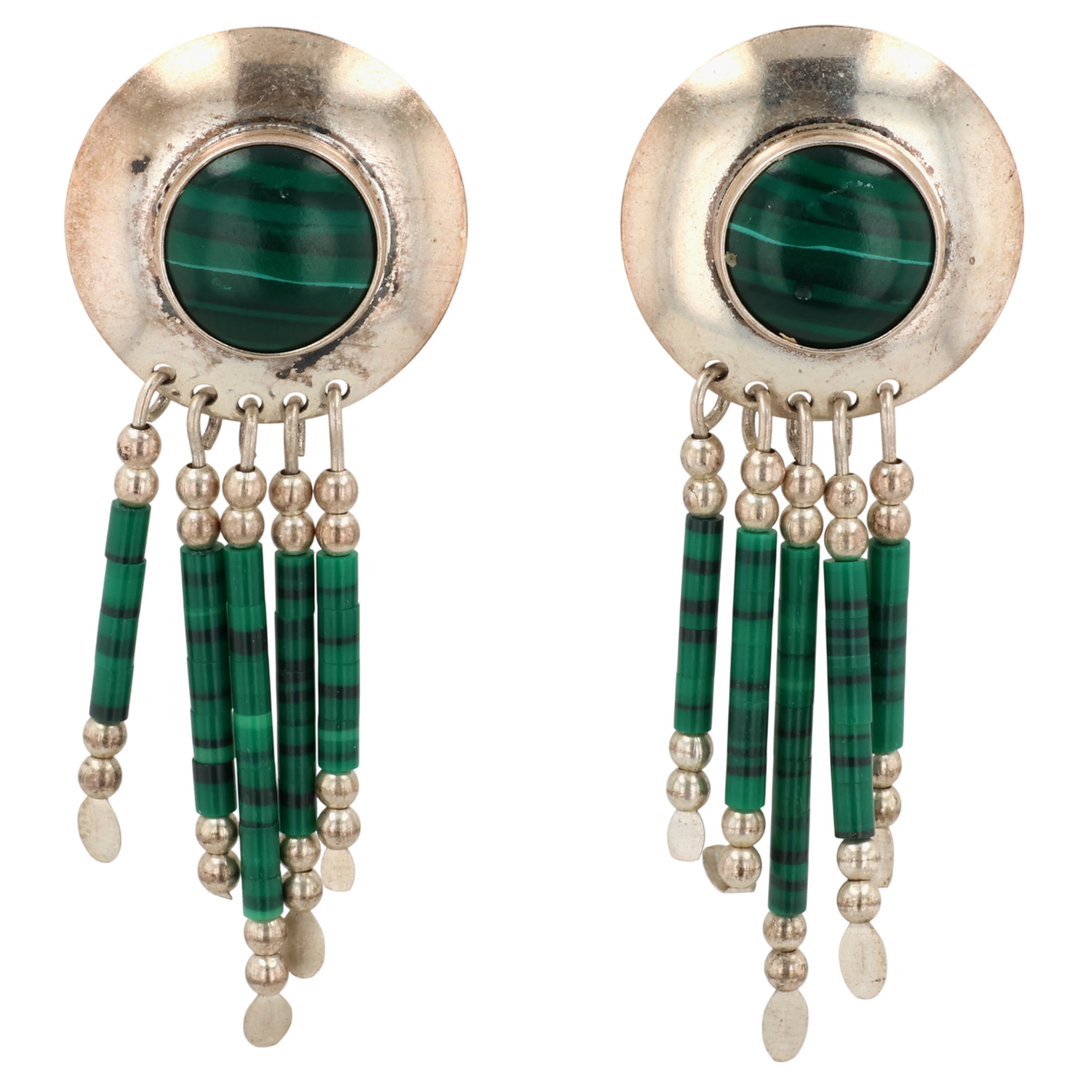 Southwest Sterling Malachite Fringe Earrings