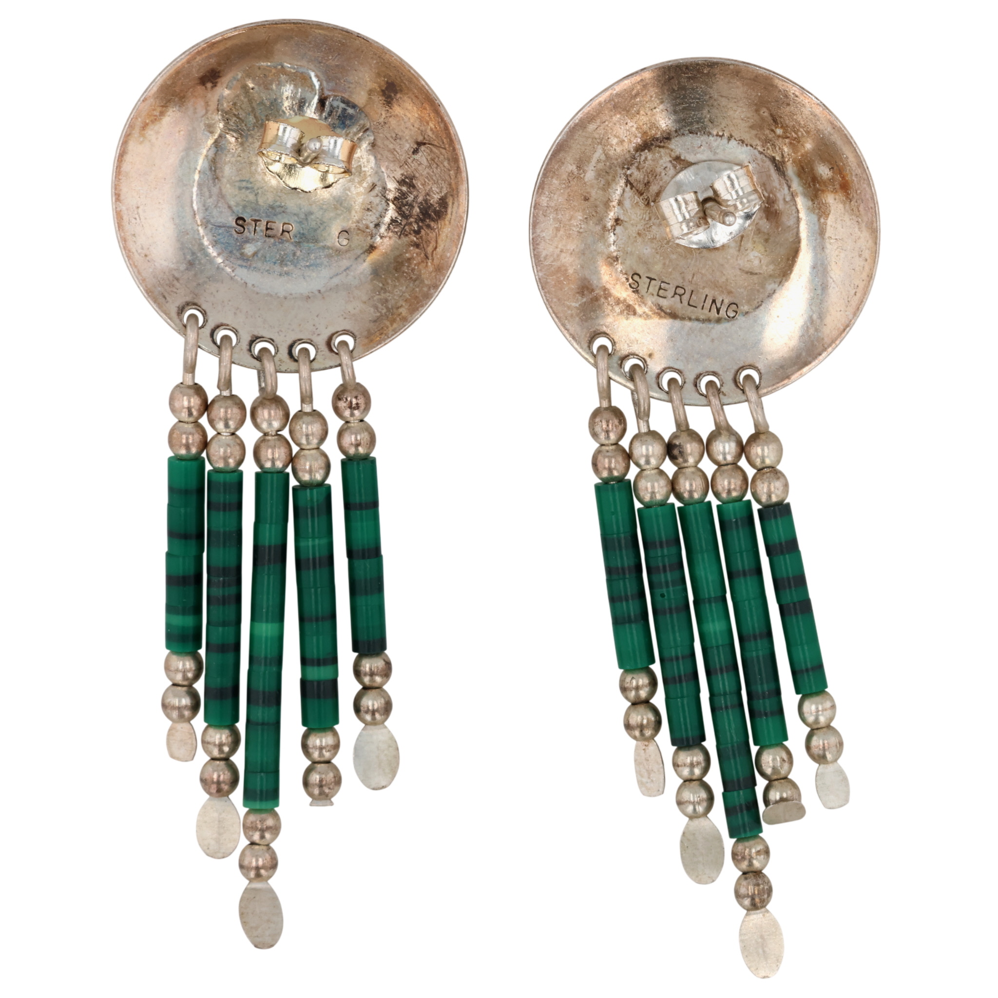 Southwest Sterling Malachite Fringe Earrings