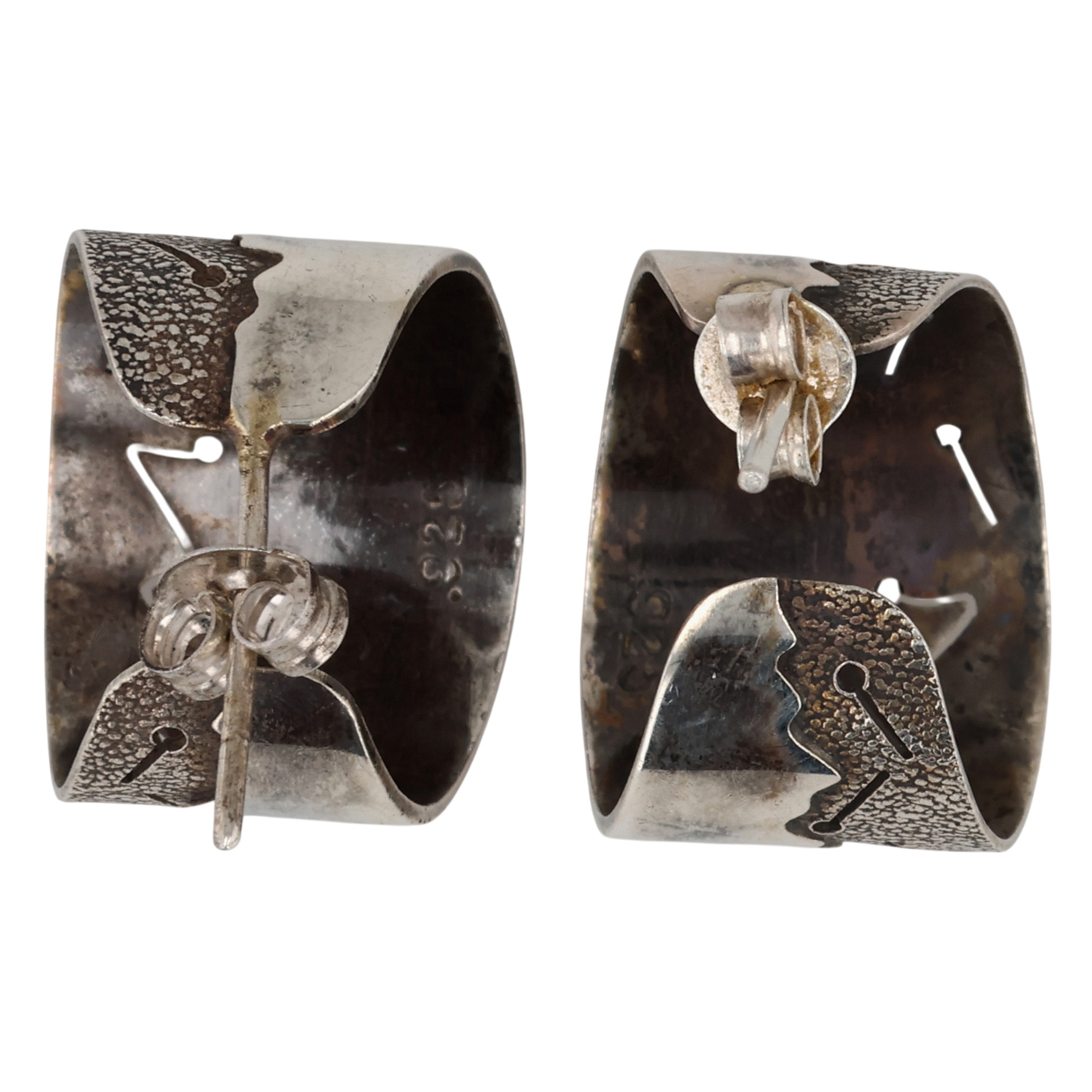 Southwest Sterling Textured Hoop Earrings