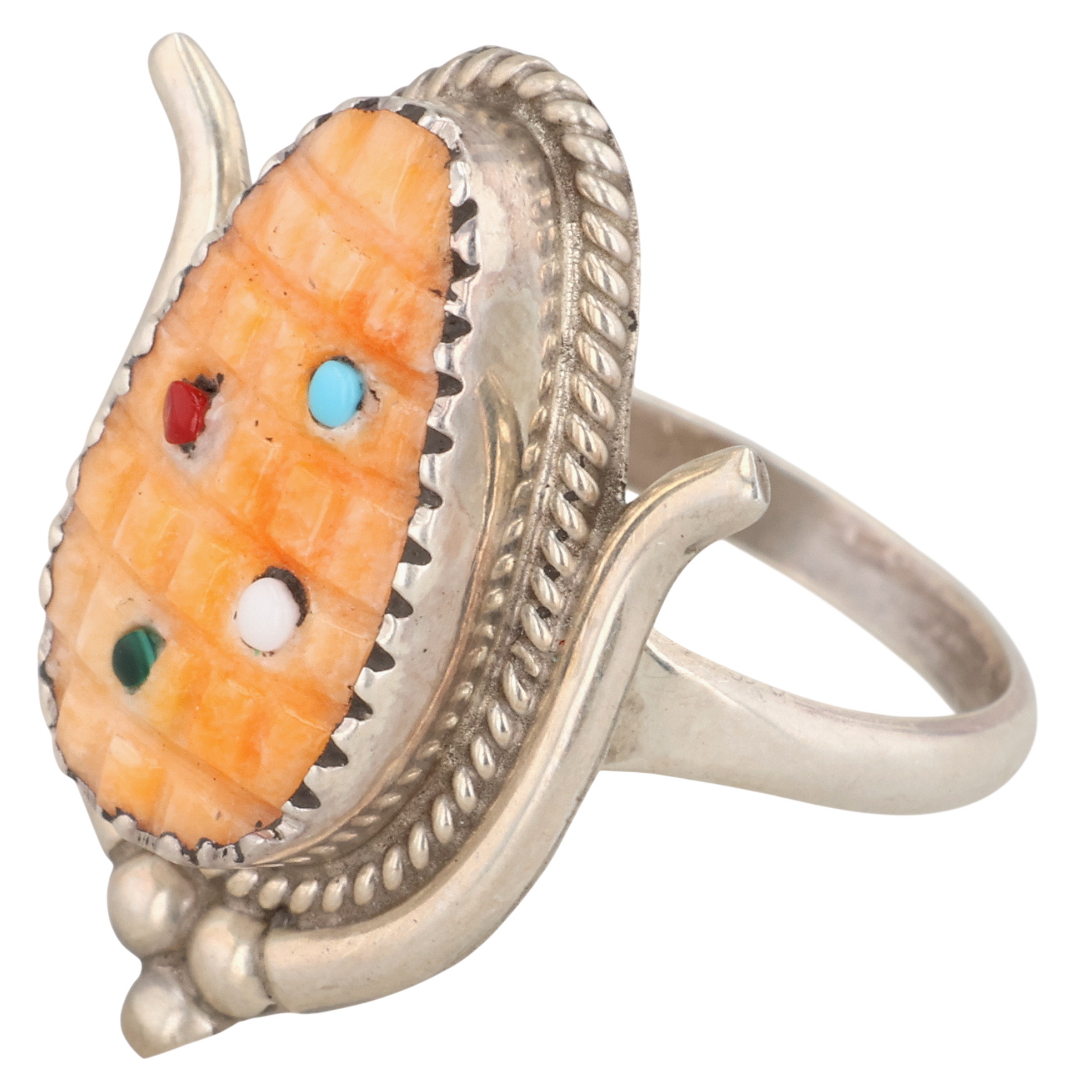 Kane Etsate Zuni Sterling Multi-Stone Corn Ring Sz 7.75
