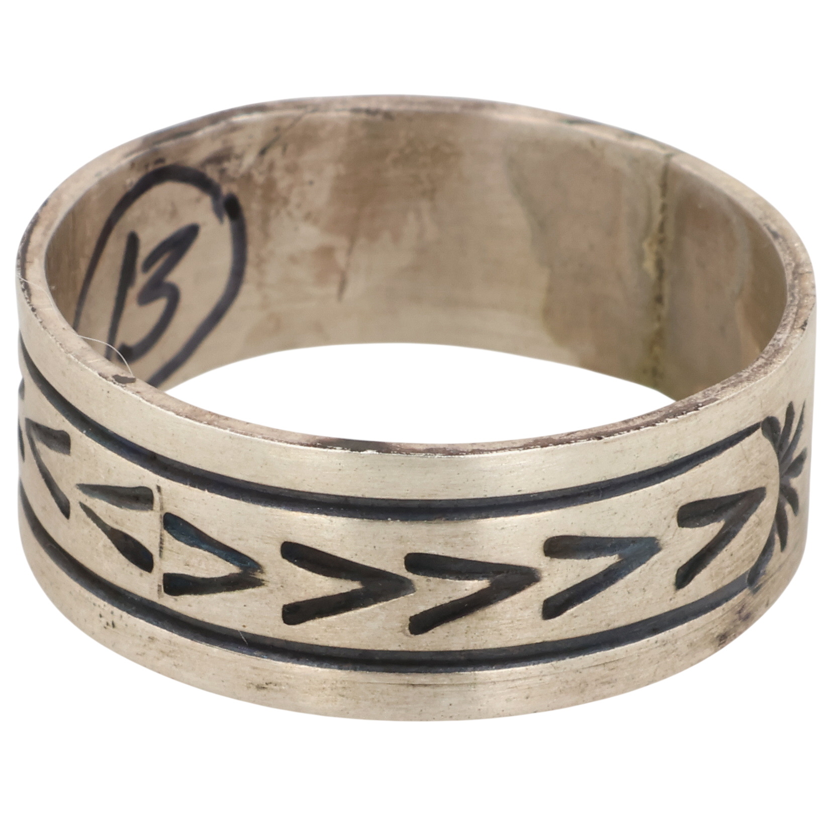 Rick Enriquez Navajo Sterling Stamped Ring Sz 13