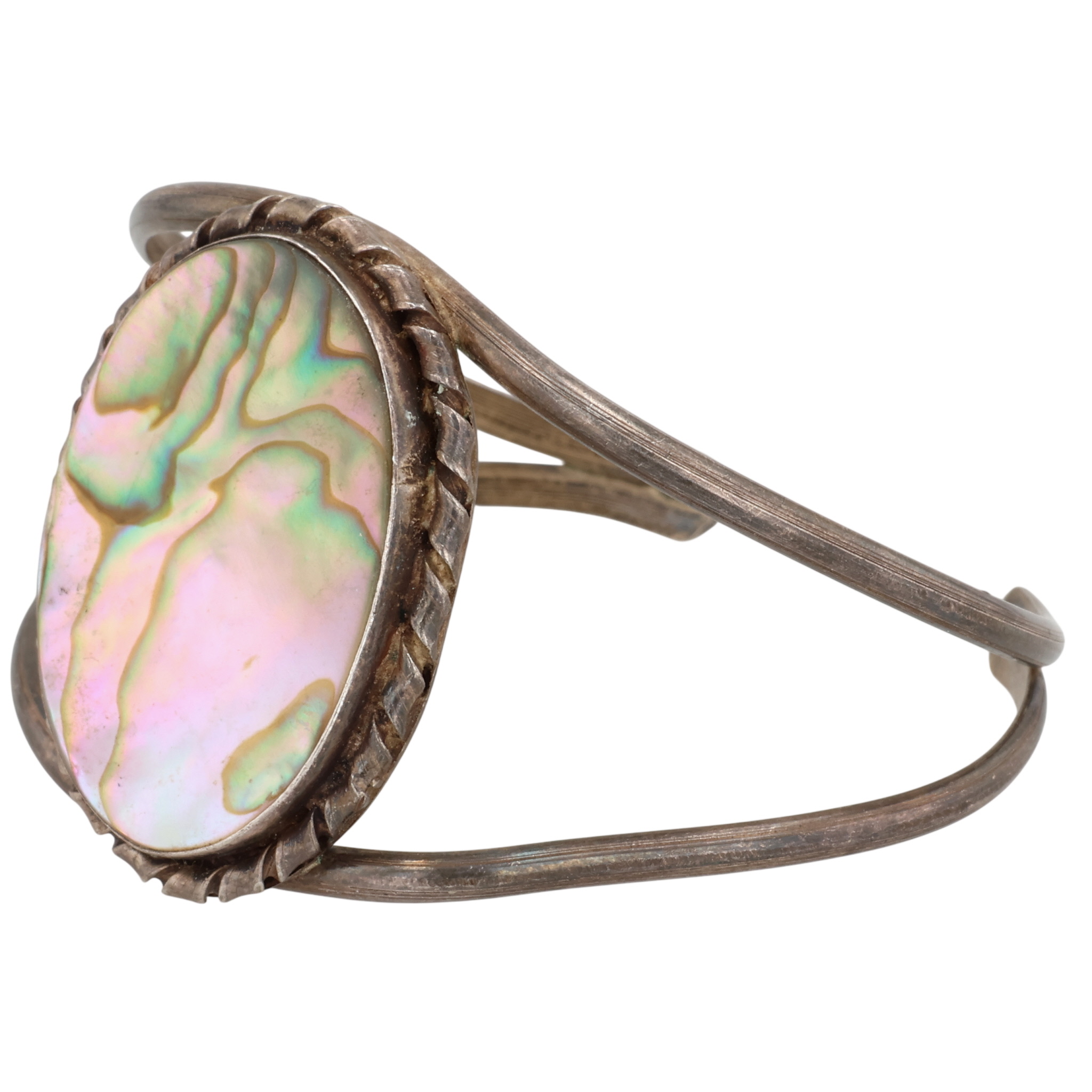 Signed Navajo Sterling Abalone Cuff Bracelet