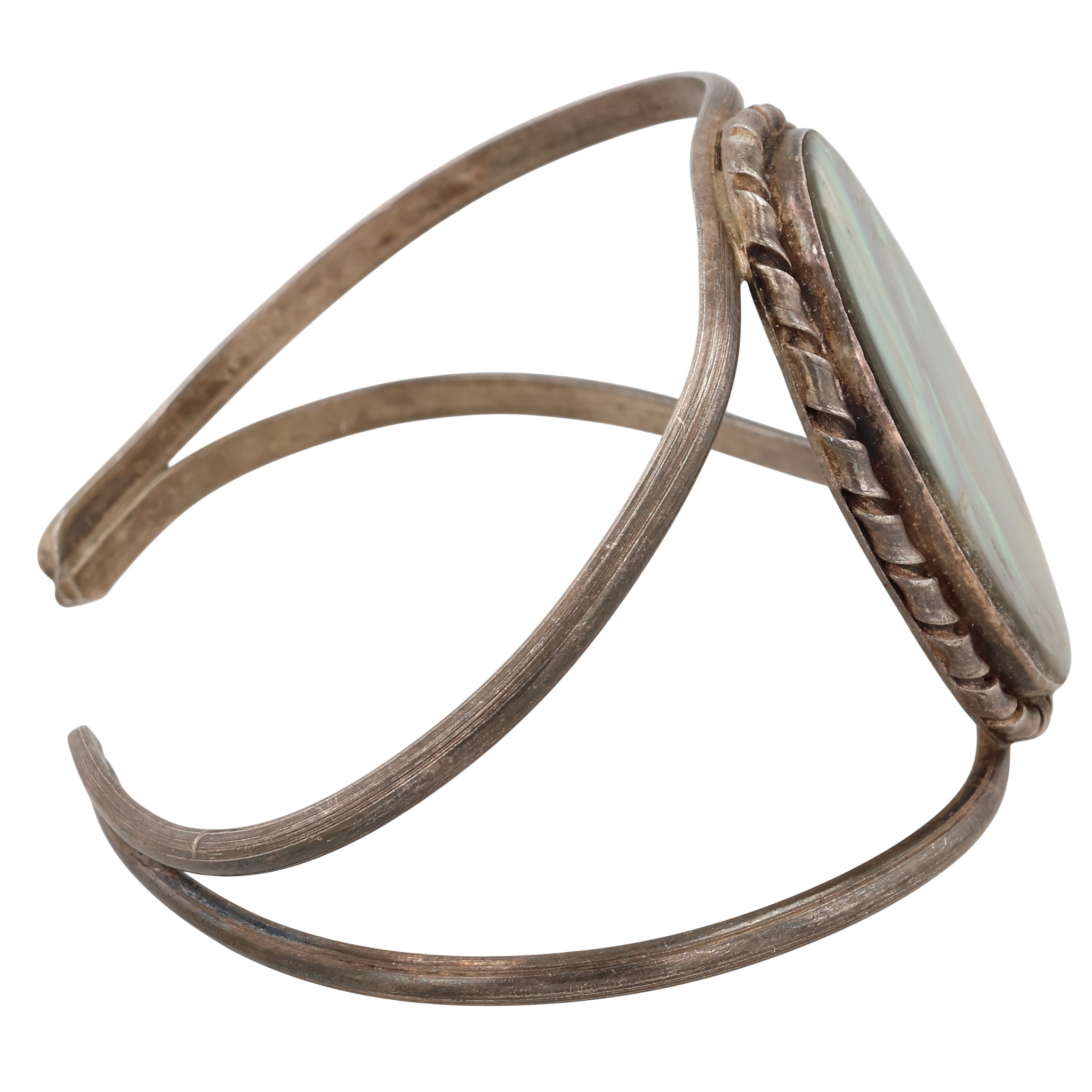 Signed Navajo Sterling Abalone Cuff Bracelet