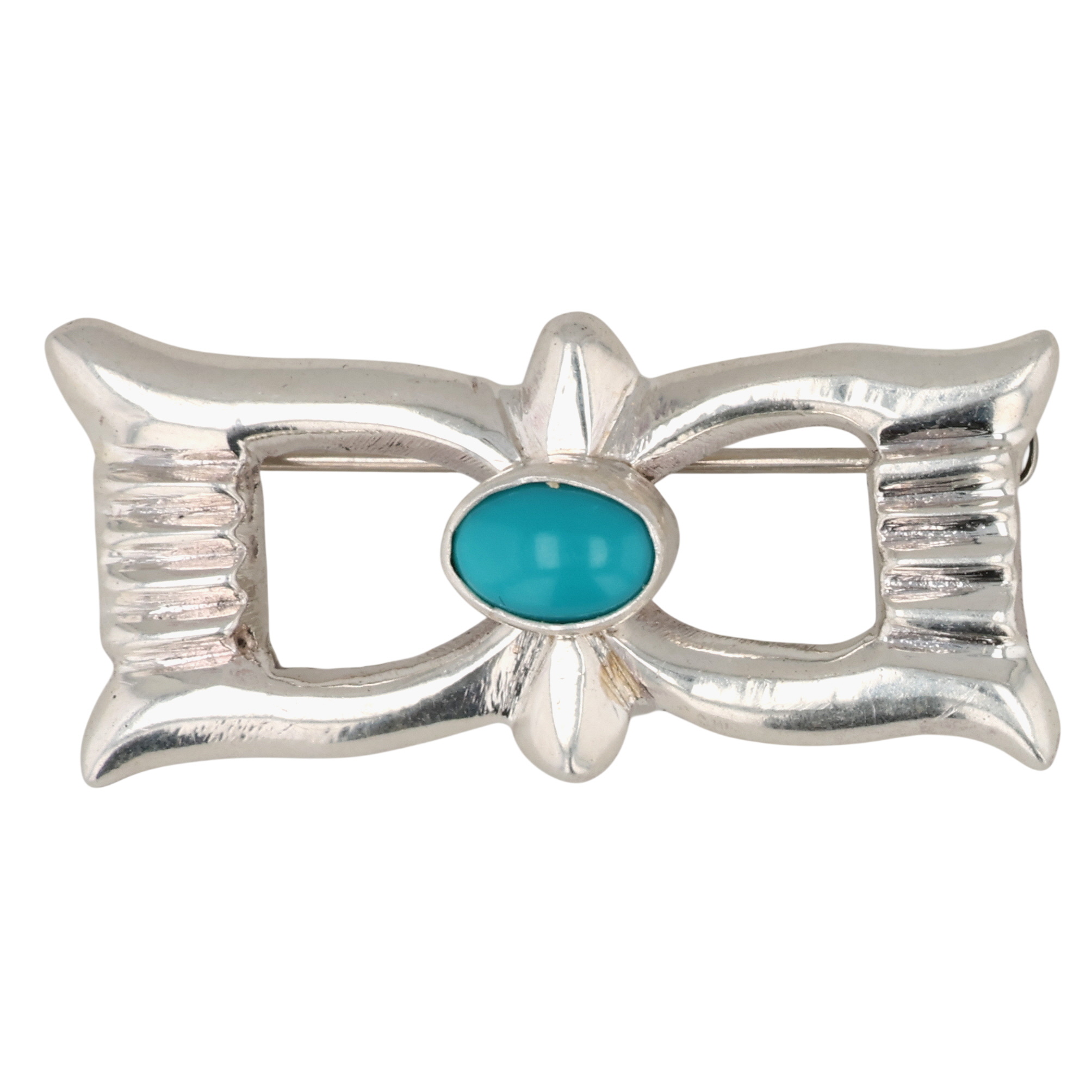 Signed Navajo Sterling Turquoise Brooch