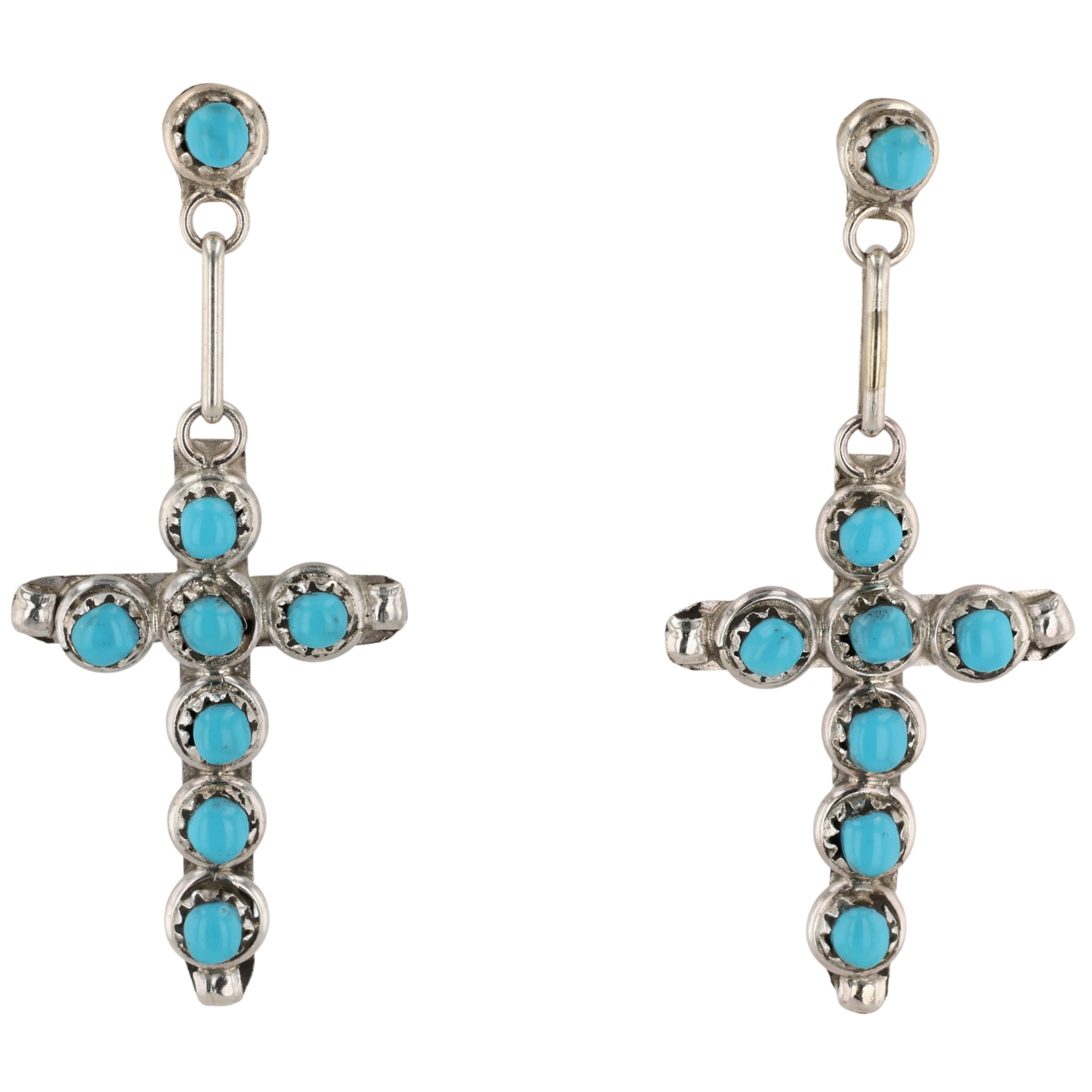 Davis Kaamasee Zuni Sterling Turquoise Cross Earrings