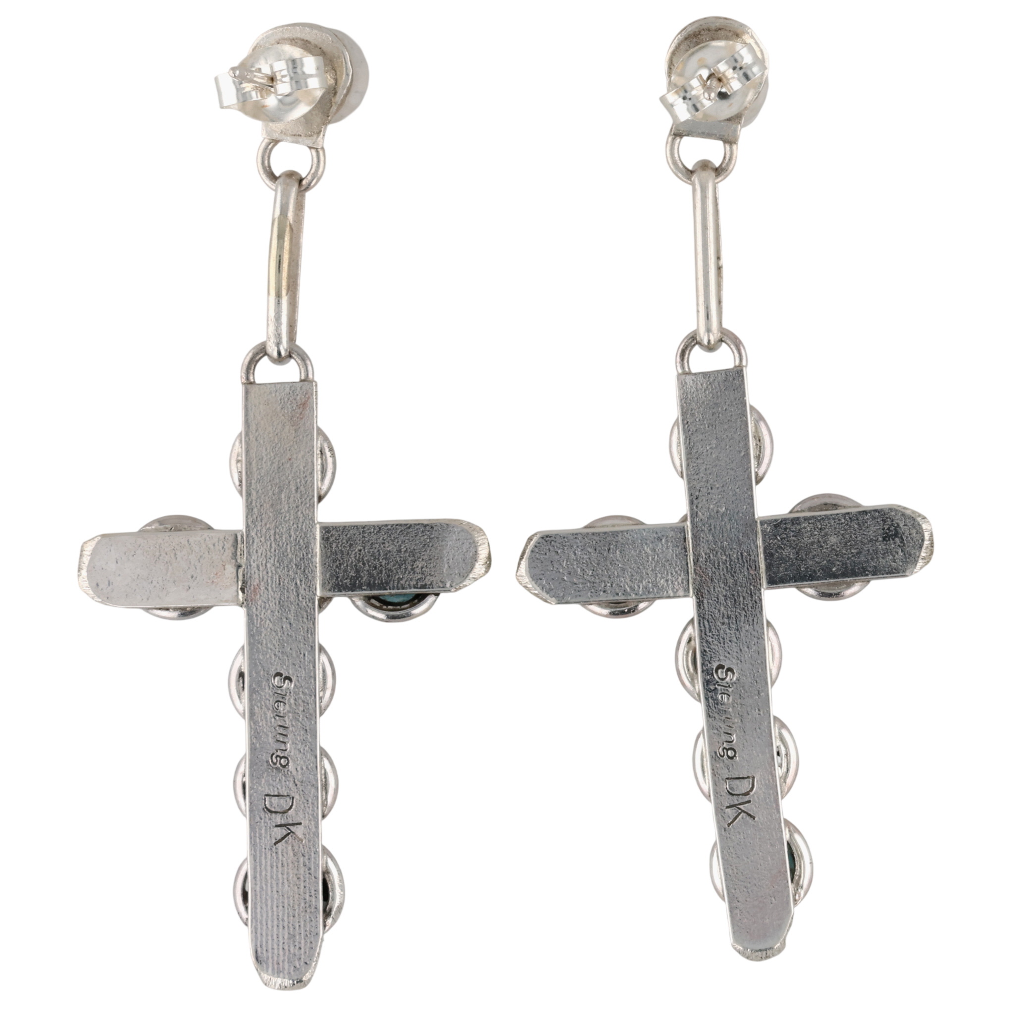 Davis Kaamasee Zuni Sterling Turquoise Cross Earrings