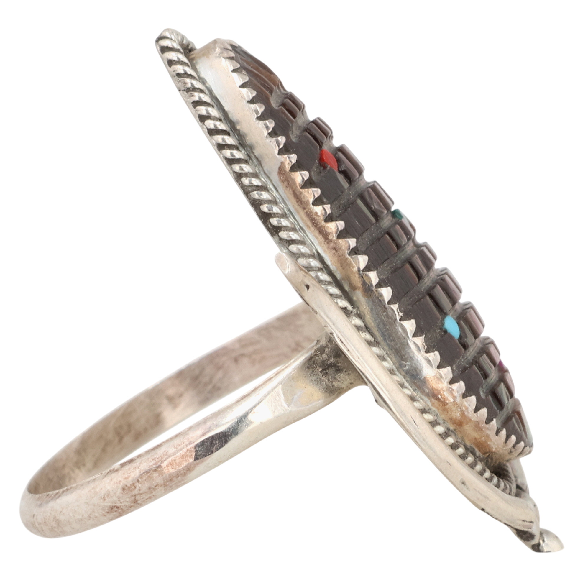 Tracey Etsate Bowekaty Zuni Sterling Abalone Corn Ring Sz 9.25