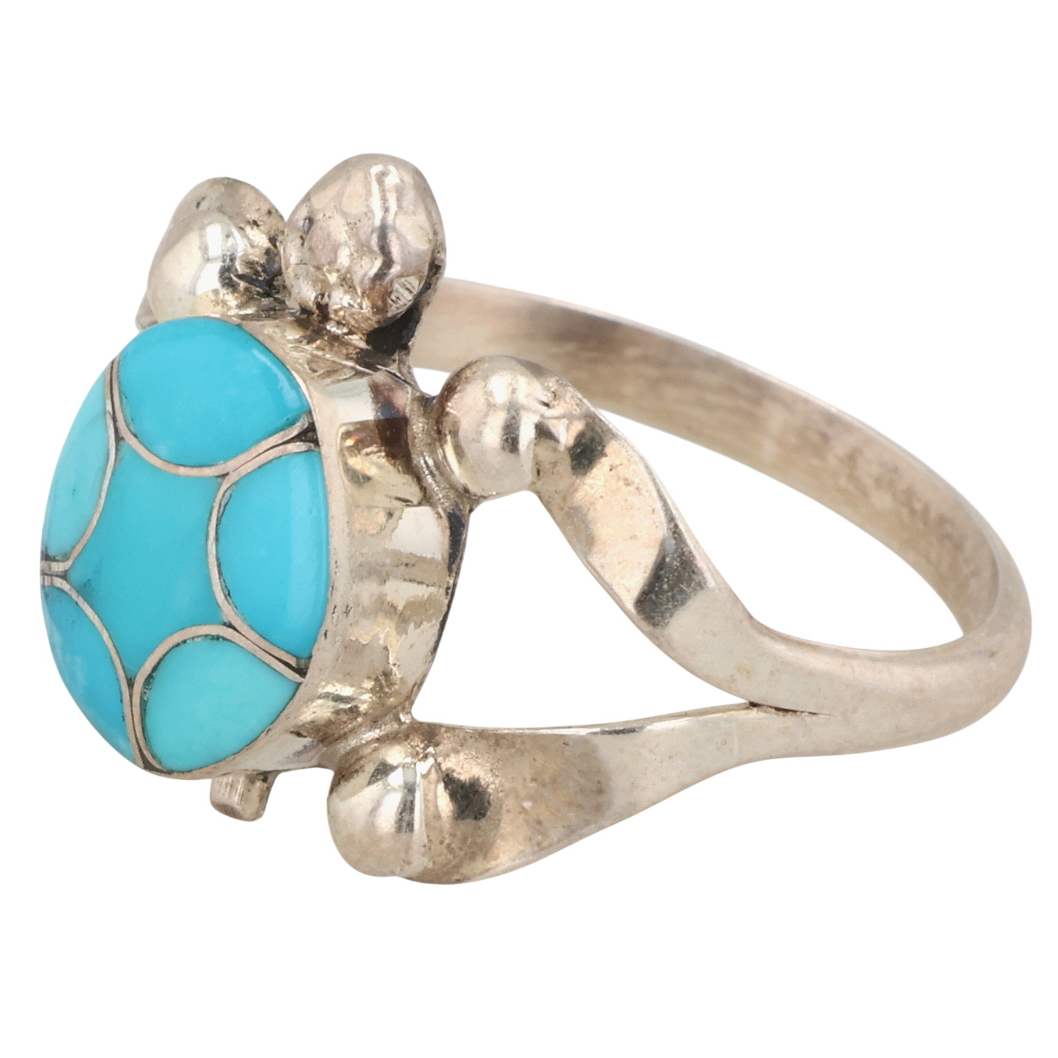 Zuni Sterling Turquoise Inlay Turtle Ring Sz 8.5