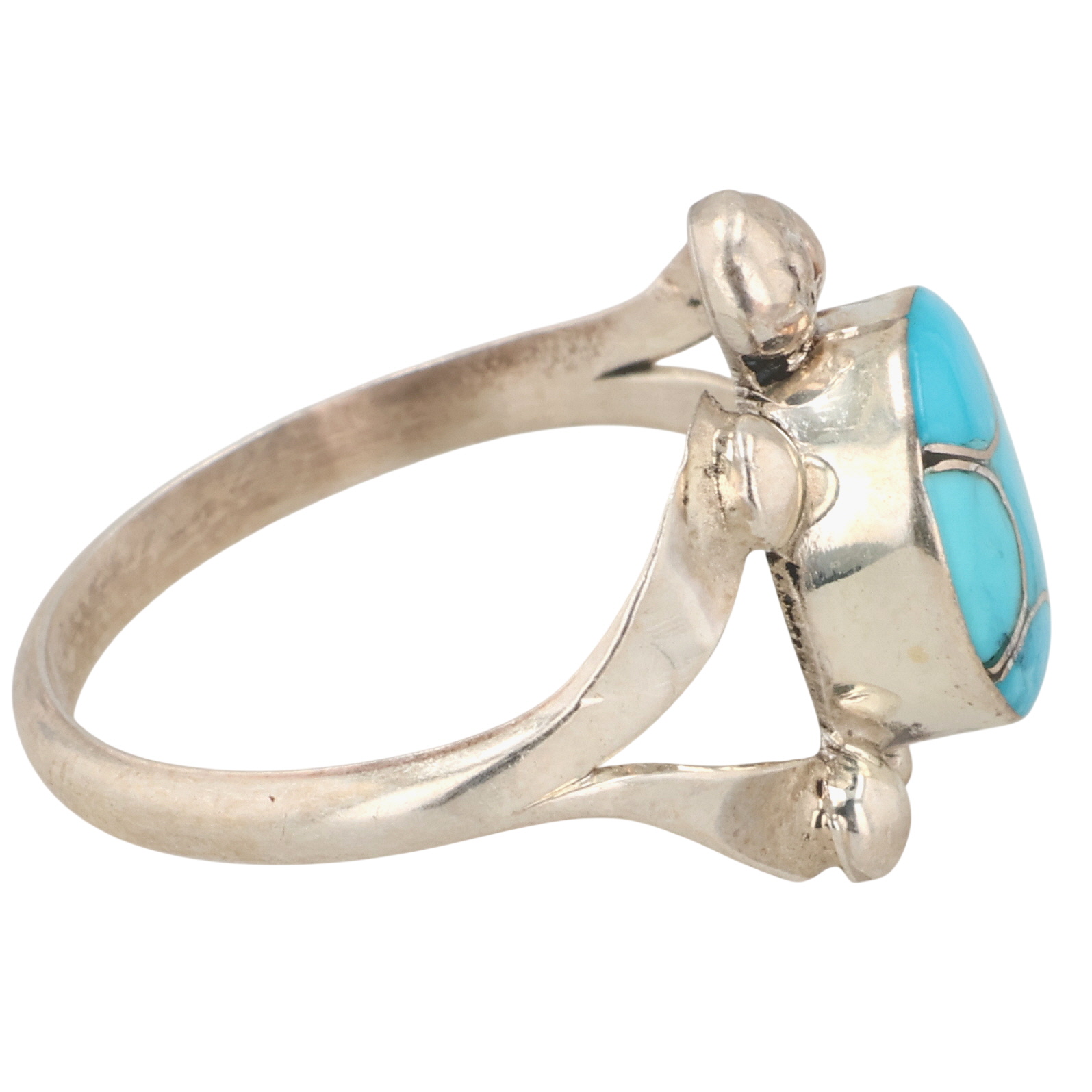 Zuni Sterling Turquoise Inlay Turtle Ring Sz 8.5