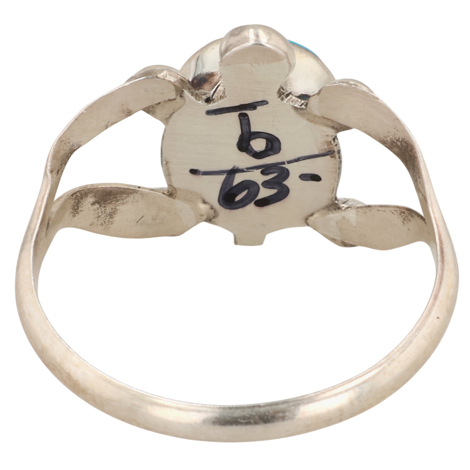 Zuni Sterling Turquoise Inlay Turtle Ring Sz 8.5