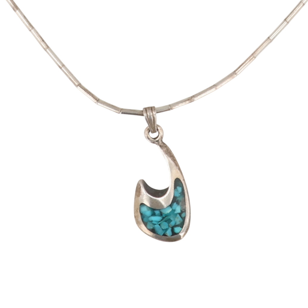 Southwest Sterling Turquoise Chip Inlay Liquid Silver Necklace