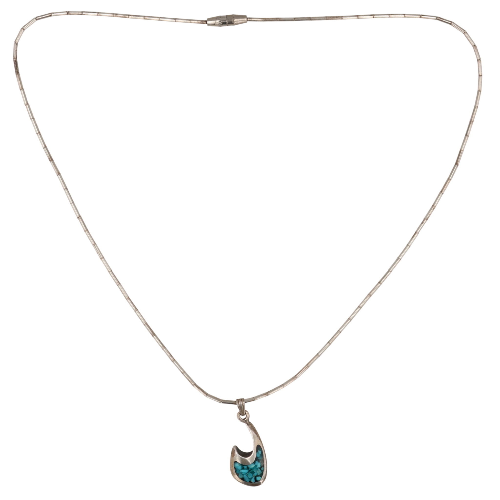 Southwest Sterling Turquoise Chip Inlay Liquid Silver Necklace