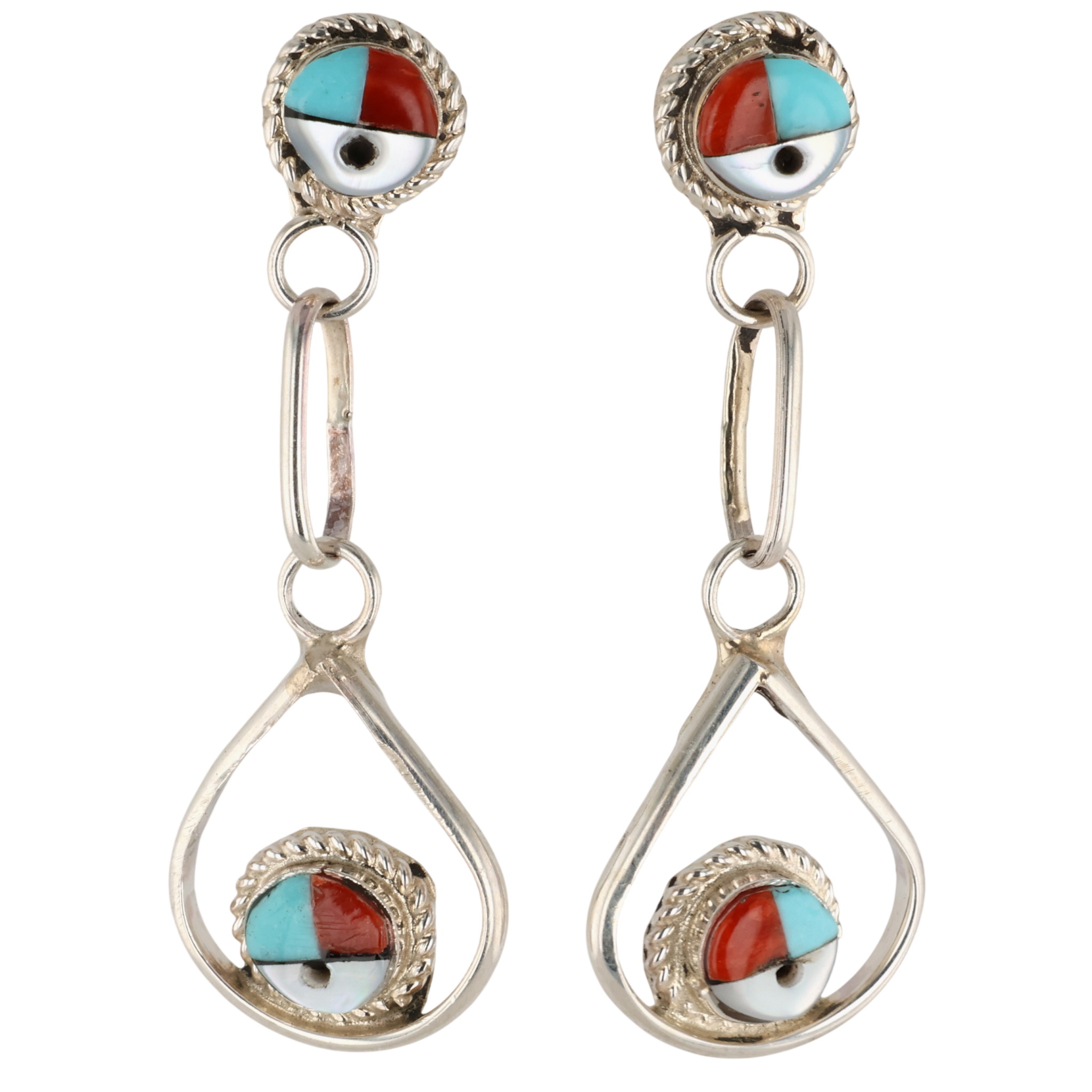 Chris Neha Zuni Sterling Multi-Stone Inlay Sunface Earrings