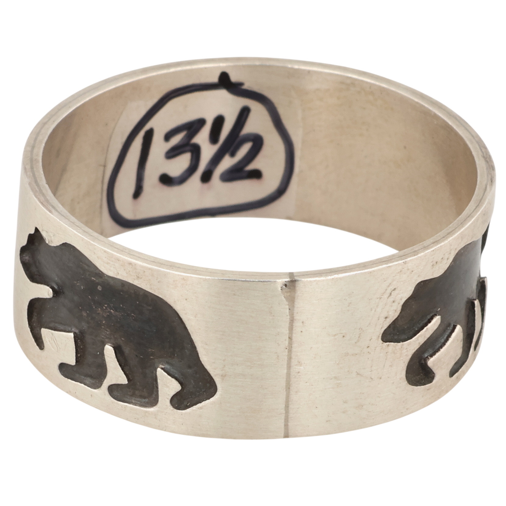 Grace Smith Navajo Sterling Bear Ring Sz 13.5