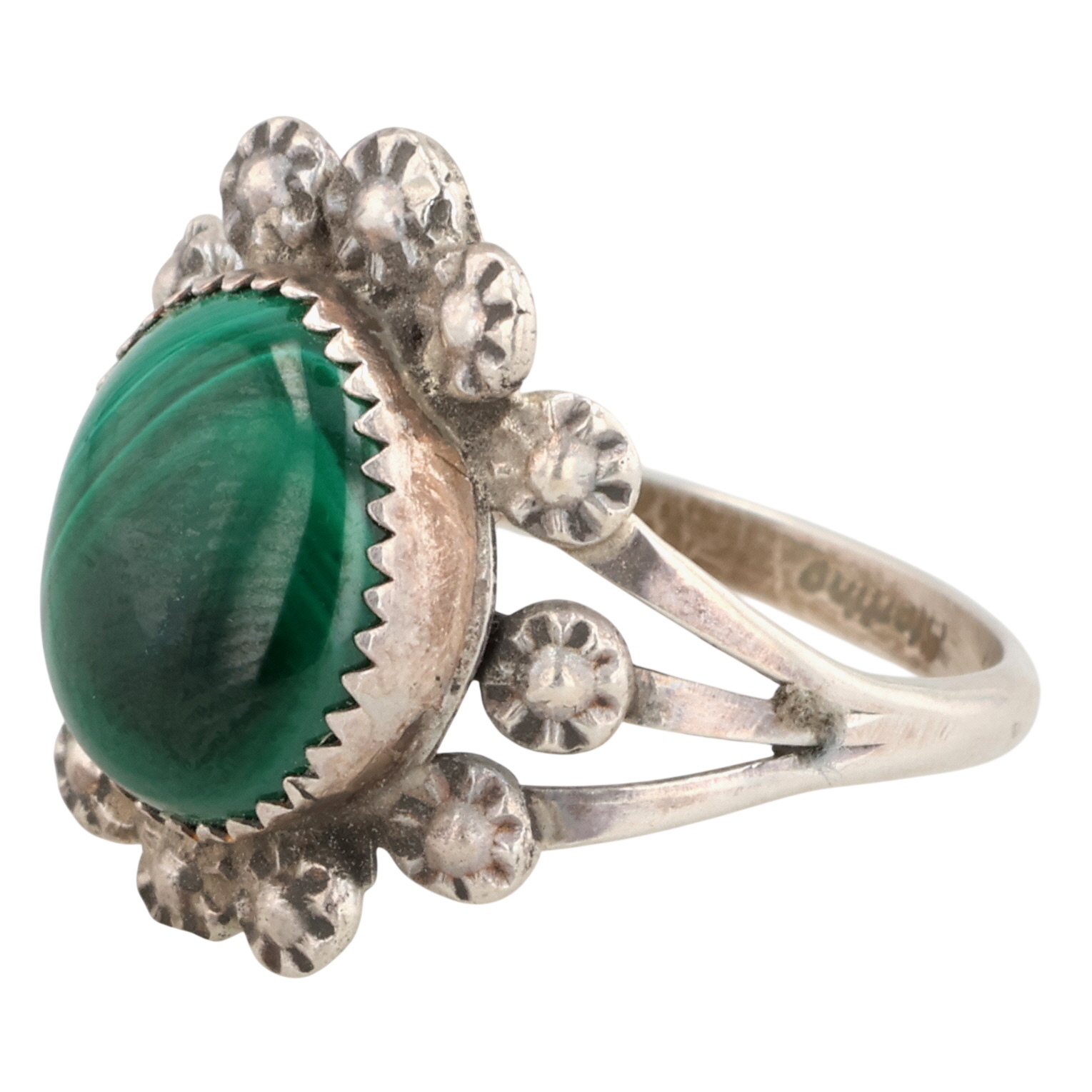 Navajo Sterling Malachite Ring Sz 8.75