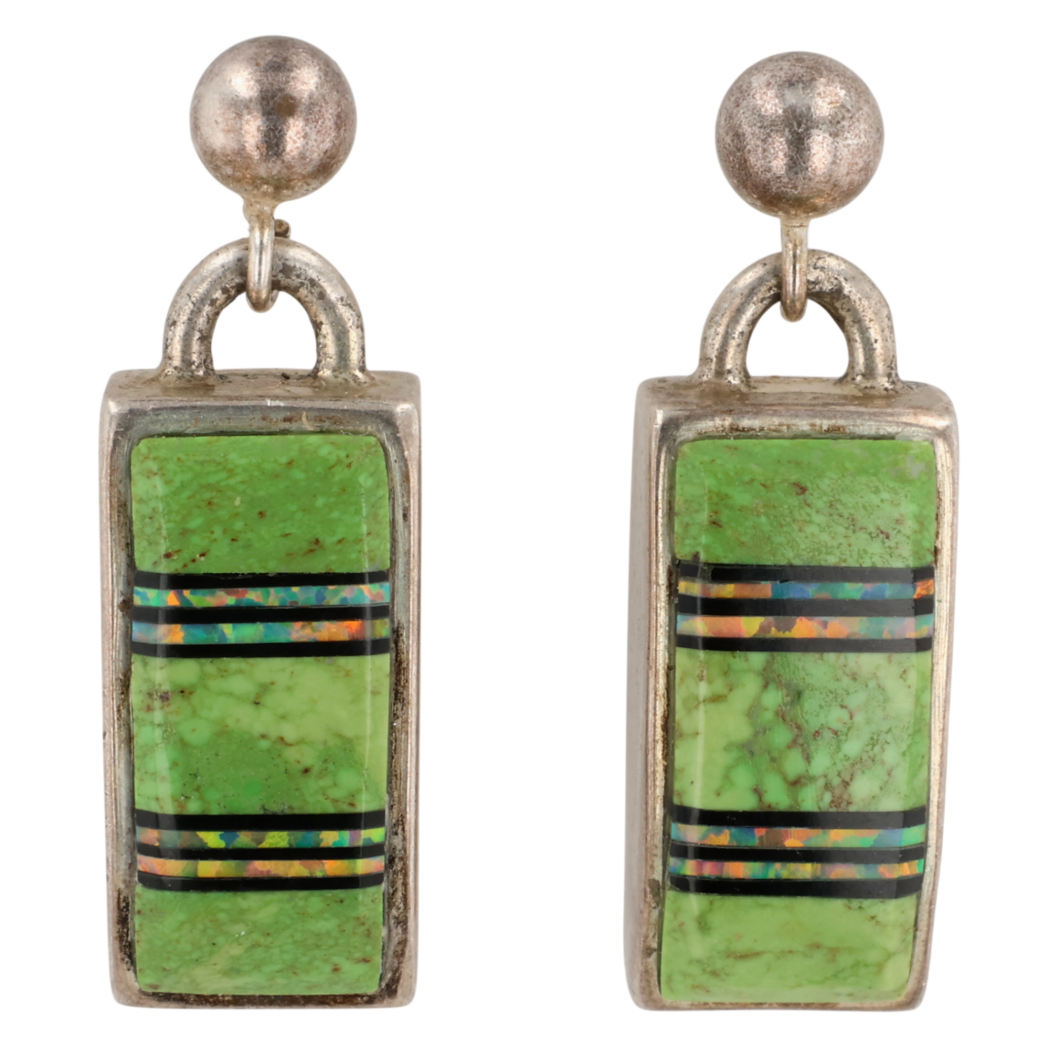 Southwest Sterling Gaspeite Opal Inlay Earrings
