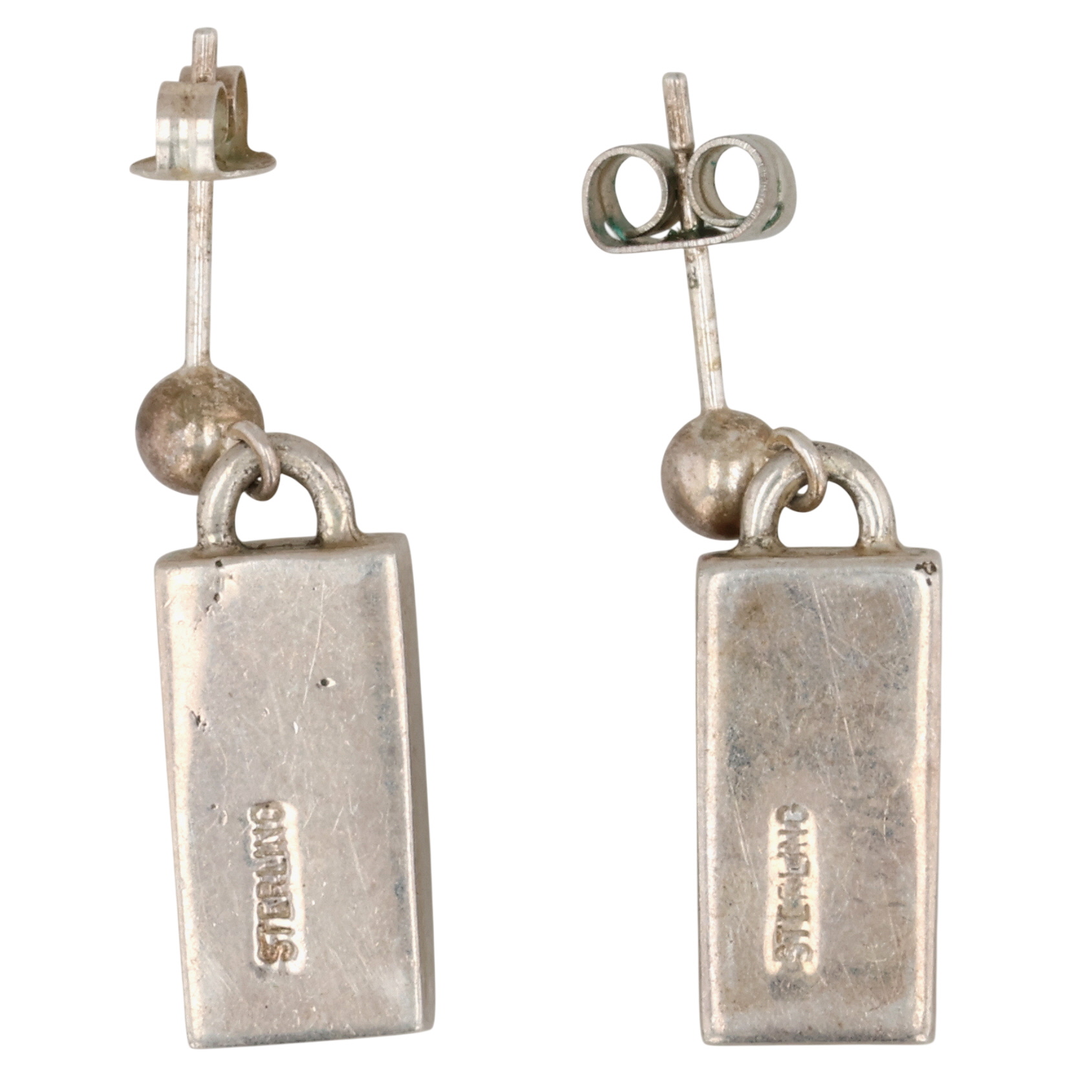 Southwest Sterling Gaspeite Opal Inlay Earrings
