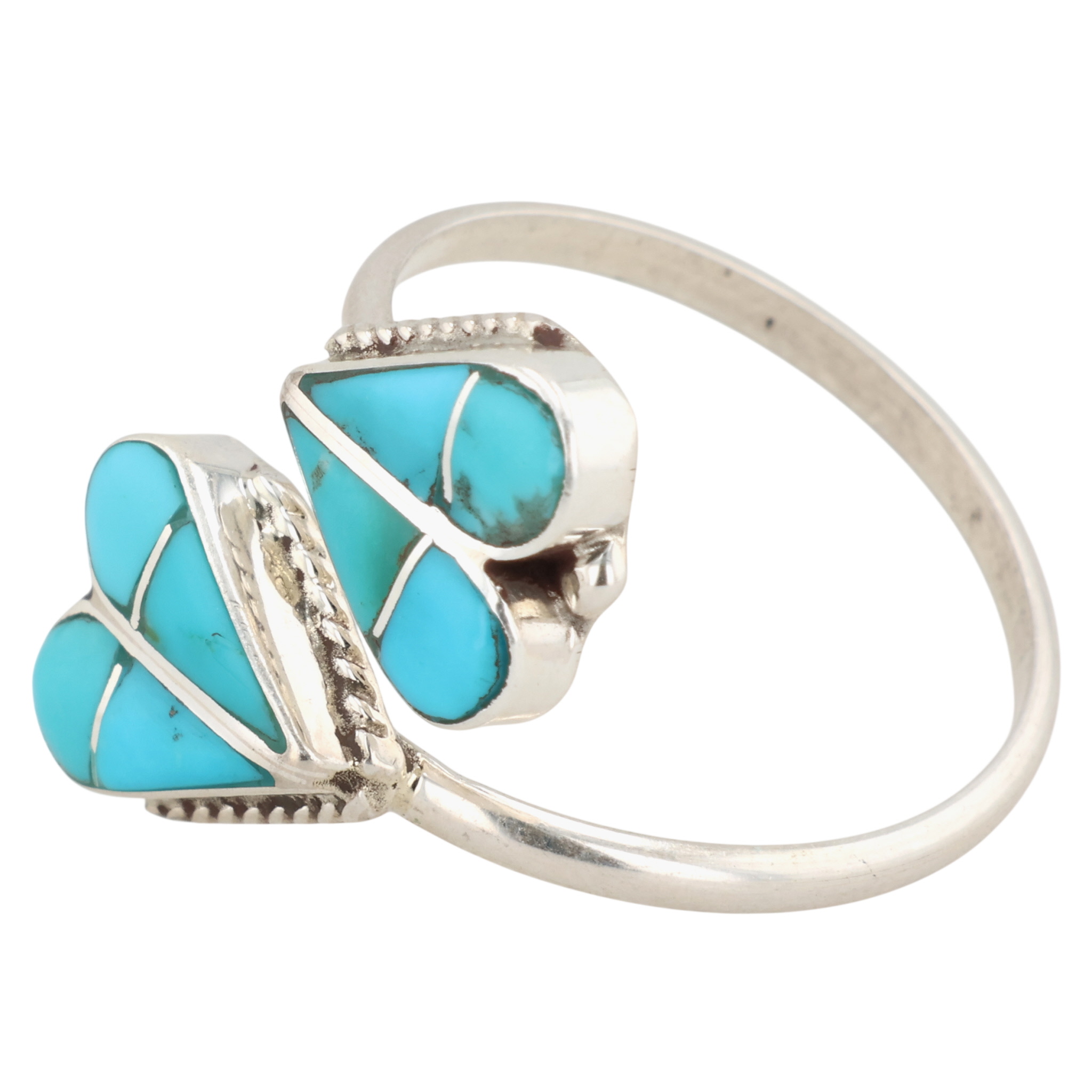 Signed Zuni Sterling Turquoise Inlay Adjustable Ring