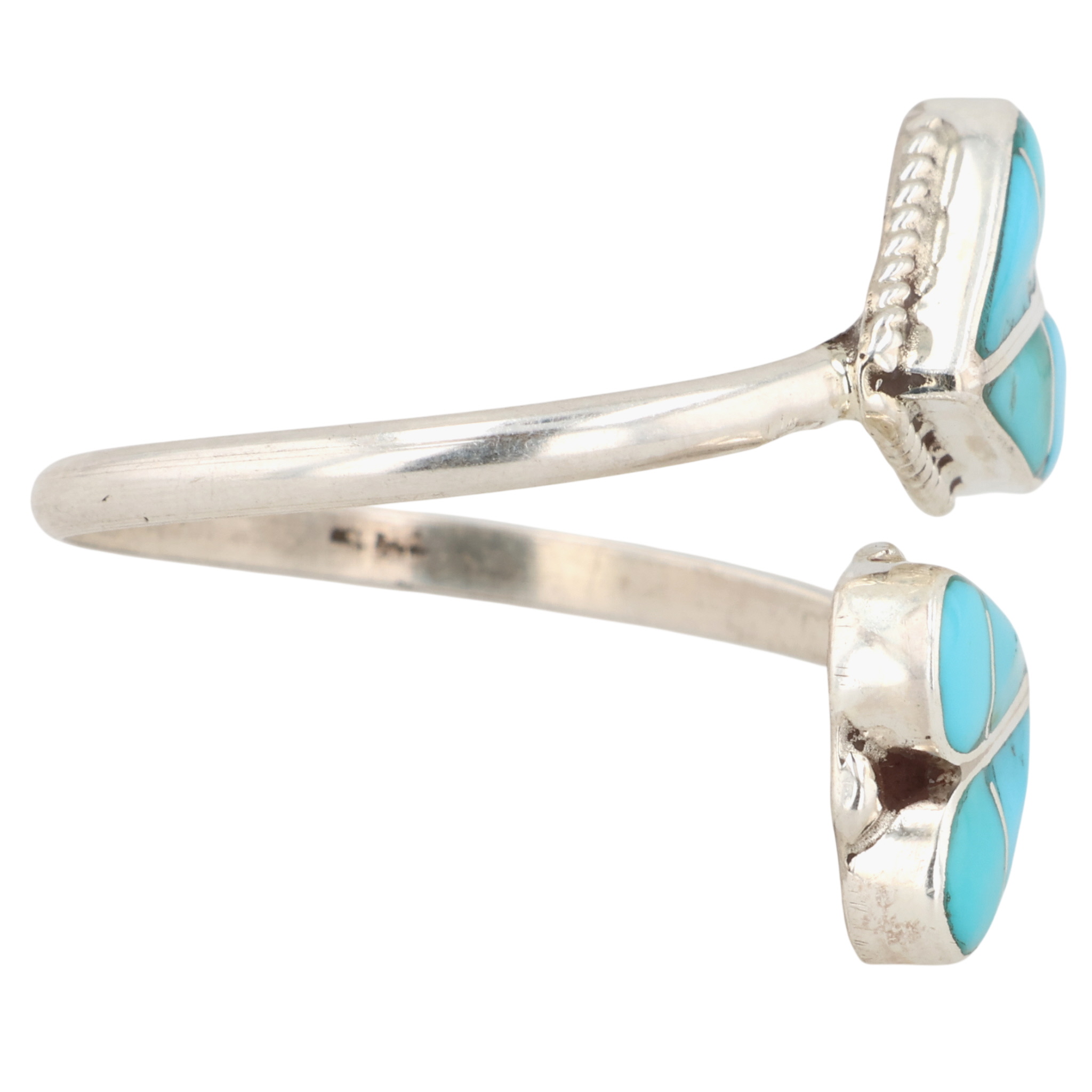 Signed Zuni Sterling Turquoise Inlay Adjustable Ring