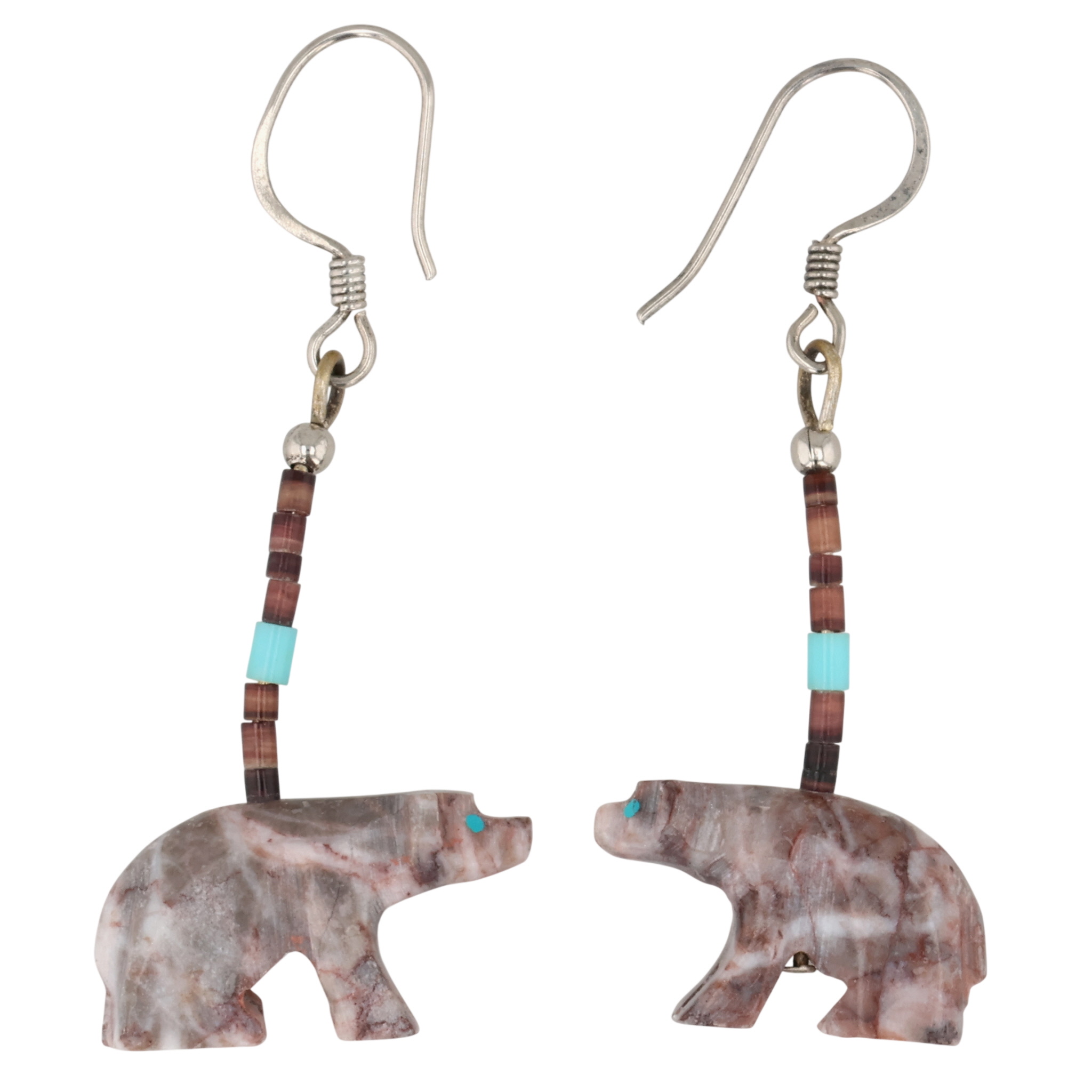 Navajo Sterling Agate Carved Bear Earrings